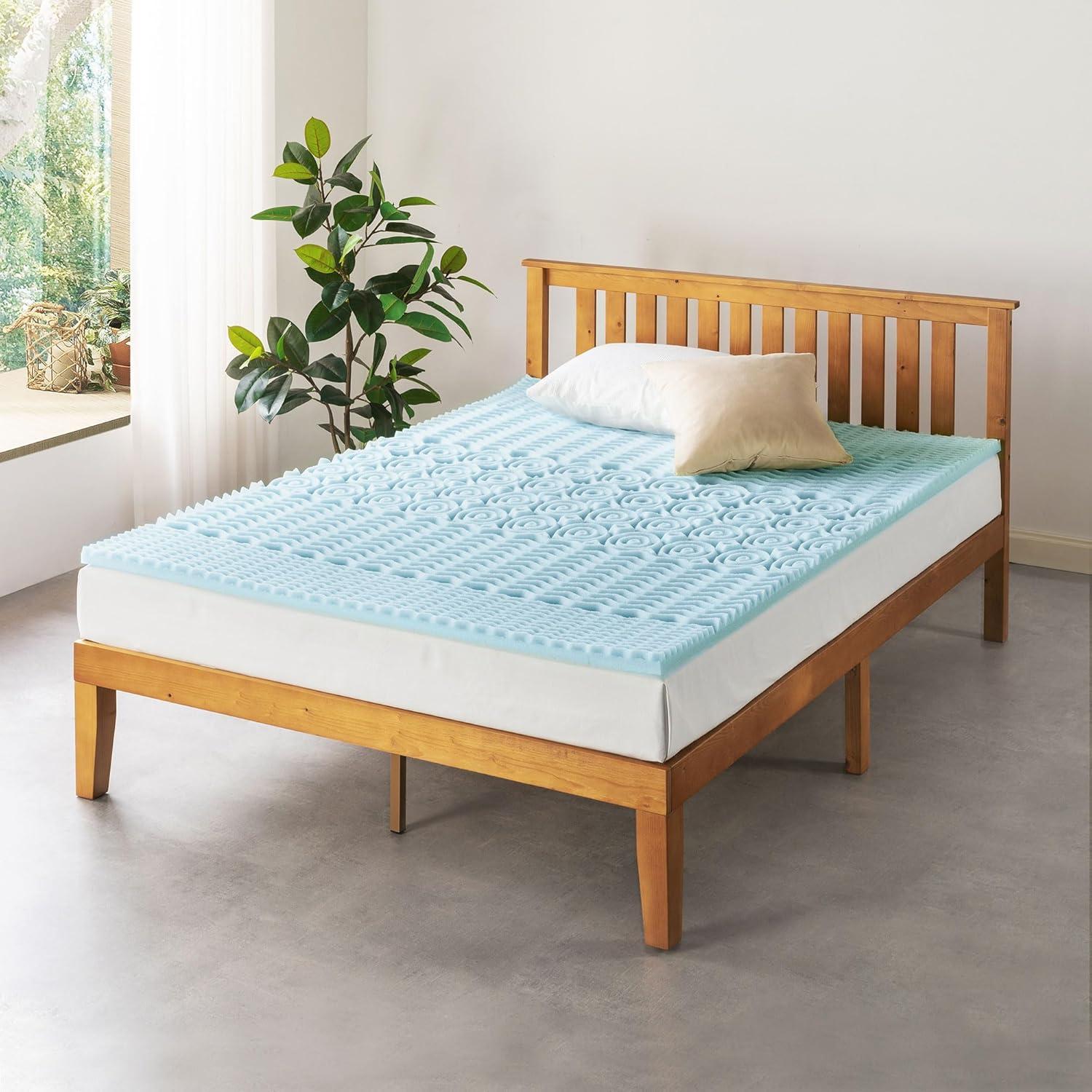 Queen Blue Gel Memory Foam Mattress Topper, 1.5 Inch