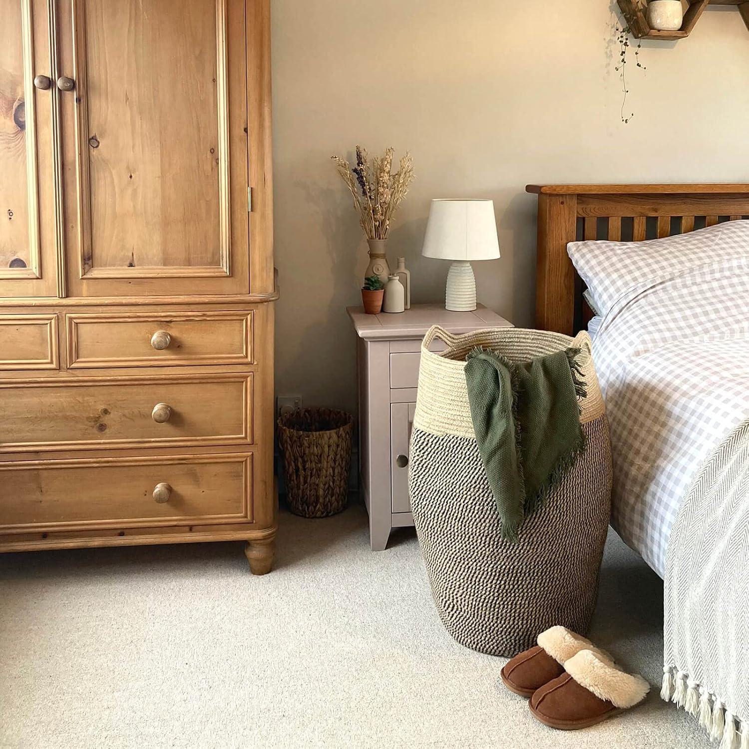 Tall Laundry Hamper | Woven Jute Rope Dirty Clothes Hamper Modern Hamper Basket Large for Laundry Room, 25.6" Height