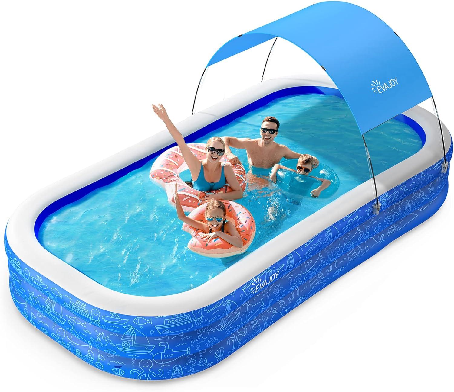 Large Blue Inflatable PVC Pool with Canopy