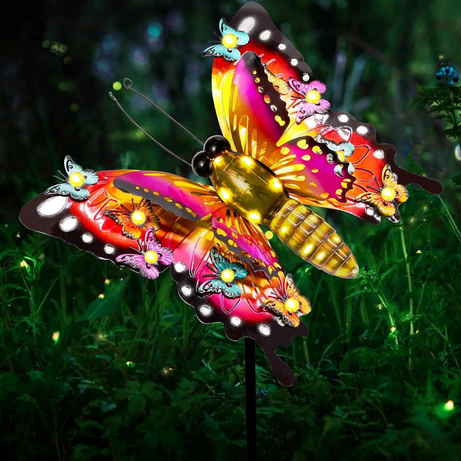 Solar Garden Lights Outdoor Decor,Metal Large 41" Solar Butterfly Garden Decor,Waterproof Butterfly Decoration Decorative Stakes Lights,Gardening Gifts For Mom Women,Fairy Accessories For Yard Lawn