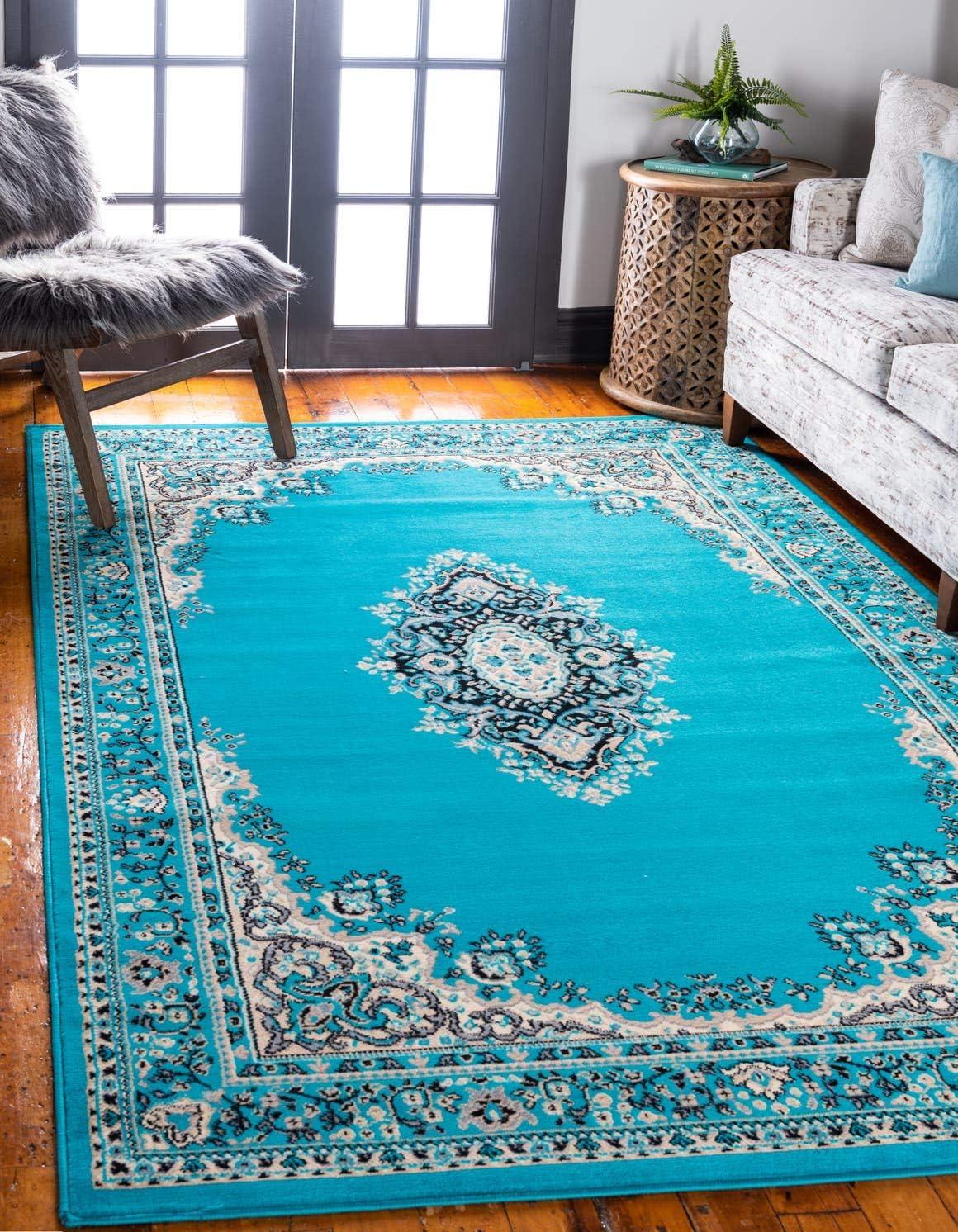 Rugs.com Amaya Collection Rug – 5' x 8' Turquoise Medium Rug Perfect For Bedrooms, Dining Rooms, Living Rooms