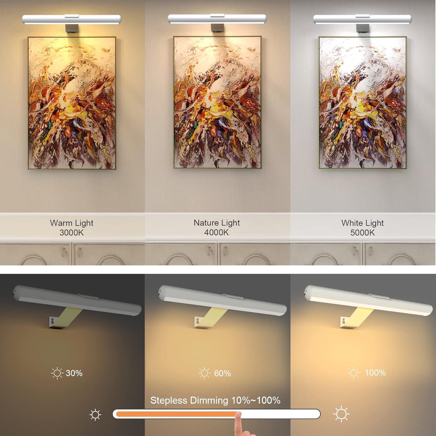 Led Picture Light Wireless Rechargeable Battery,Painting Light with Remote,Accent Display Art Light with 3 Lighting,Brightness Dimmable and Timer Set, Highlight for artwork Dartboard Gallary