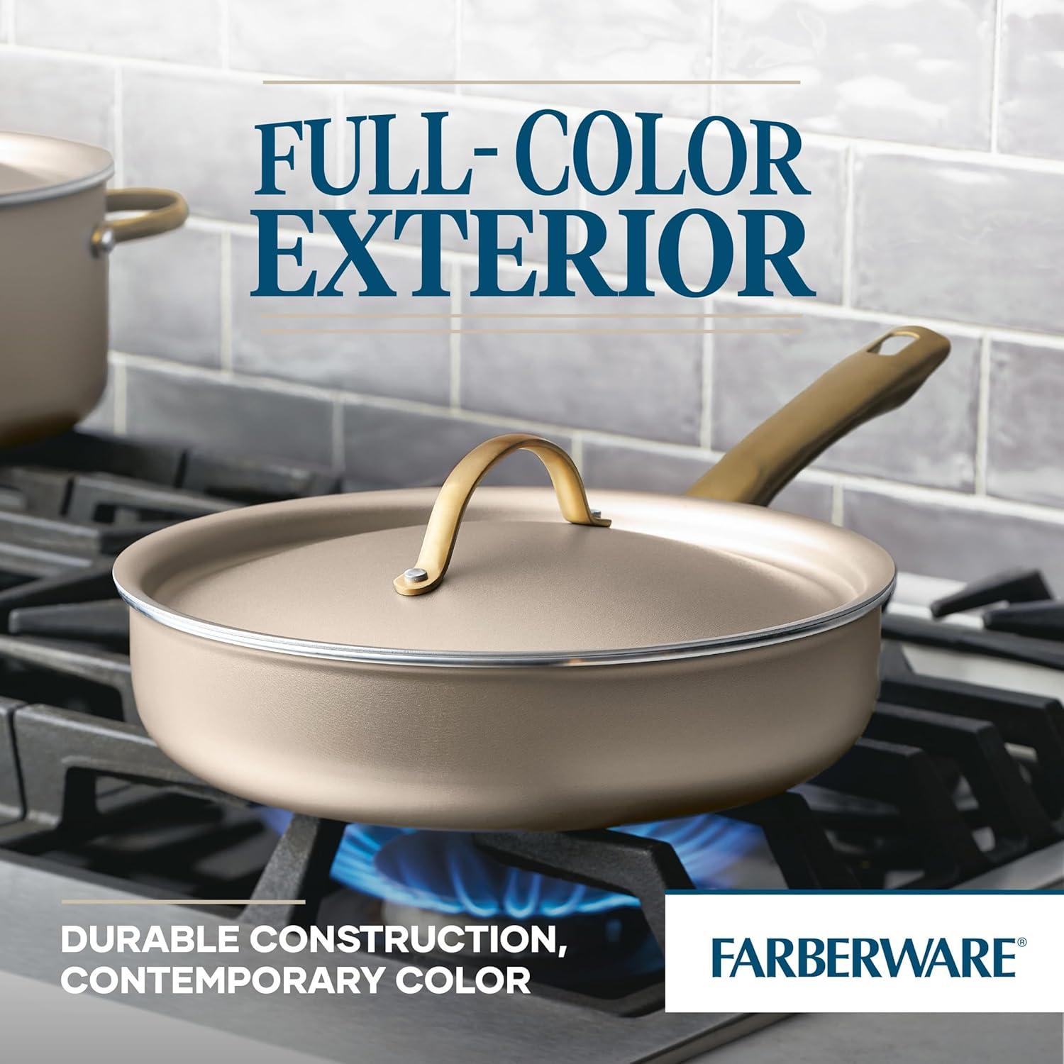 Farberware Radiant 2.75qt Nonstick Covered Saute Pan: Dishwasher-Safe, Tempered Glass Lid, Gas & Electric Compatible