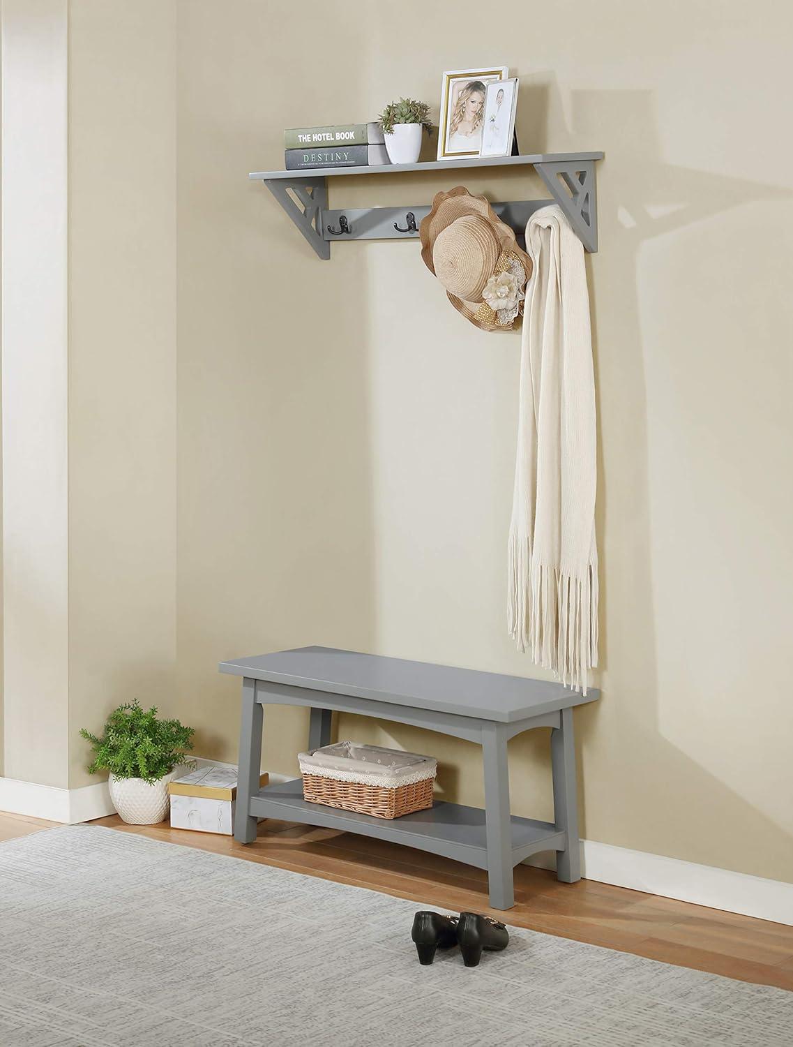 Alaterre Craftsbury 36 in. Sturdy Pine Wood Entryway Bench, Open Design Accent Furniture, Gray