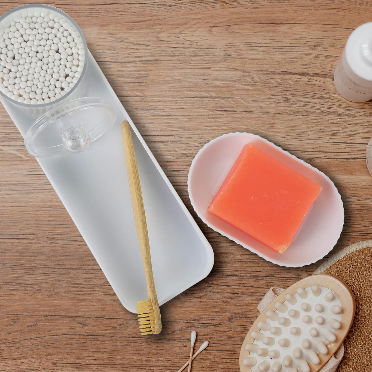 Bathroom Accessory Set - 10 PCS White Bathroom Accessories Sets Complete with Trash Can, Toothbrush Holder, Soap Dispenser, Soap Dish, Toilet Brush & Holder, Vanity Tray, Qtip Holder, Tissue Box Cover