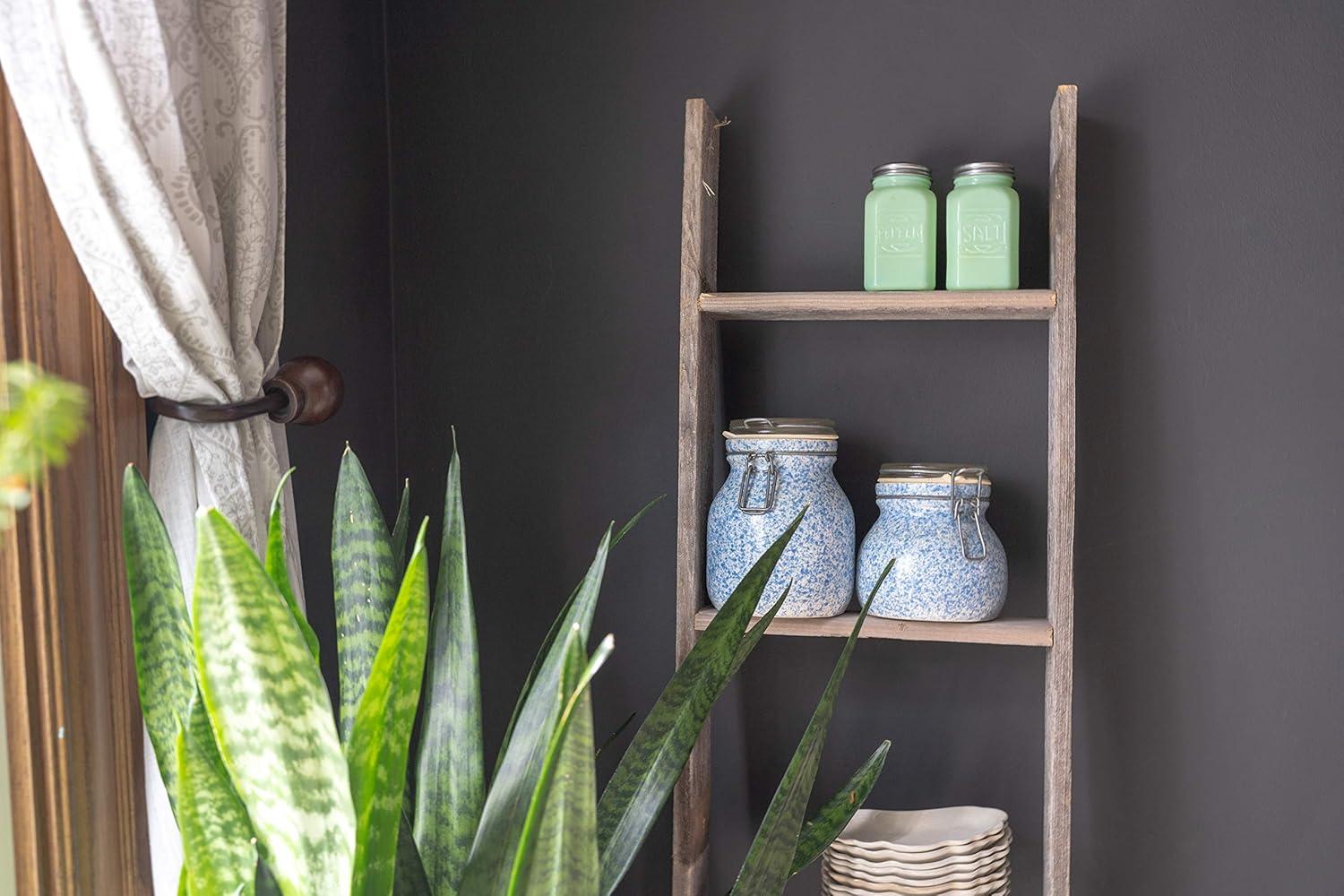 Barnwood Rustic Farmhouse 4ft Weathered Gray Wooden Decorative Bookcase Picket Display Ladder