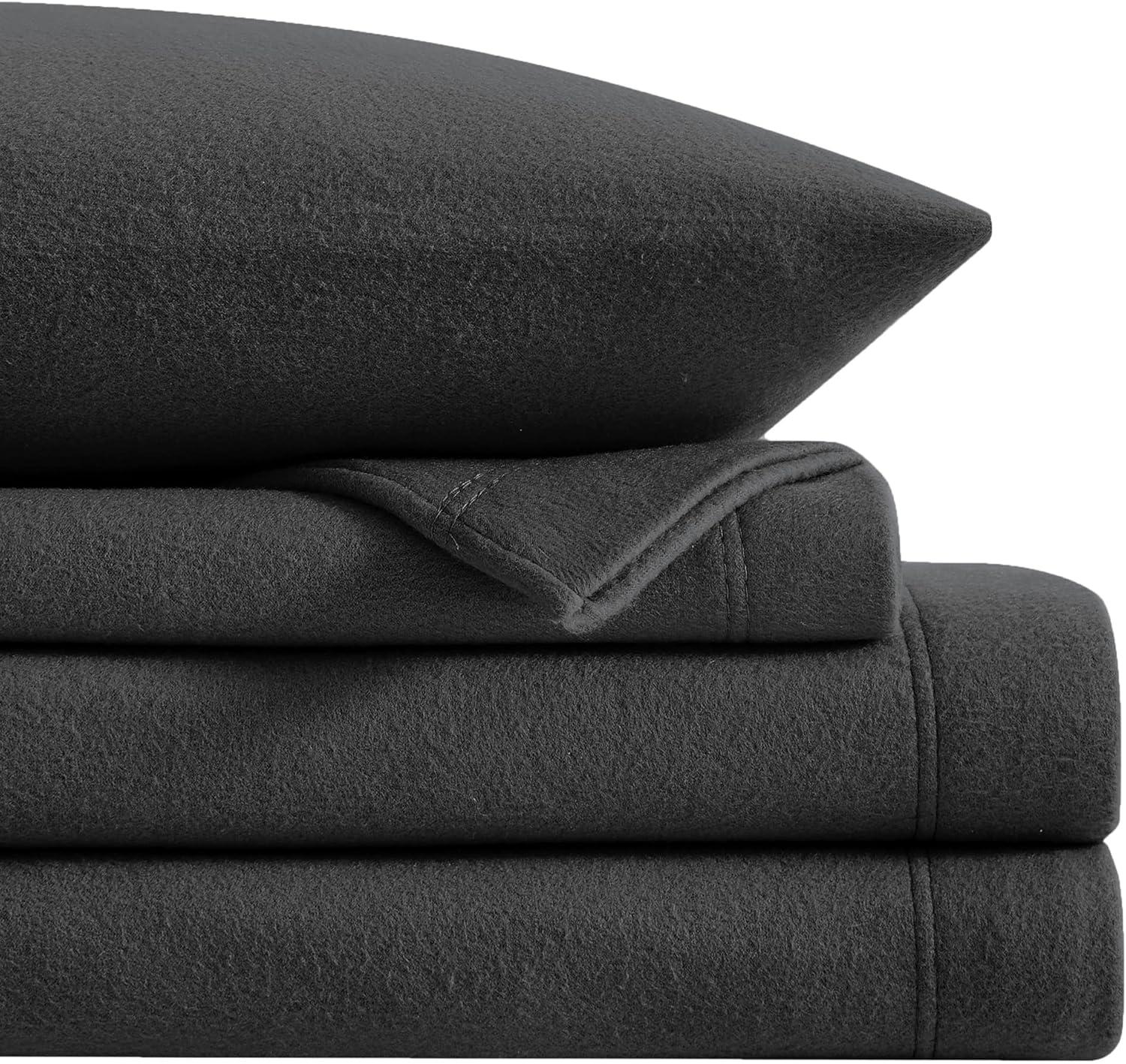 Black Full Deep Pocket Flannel Bed Sheet Set