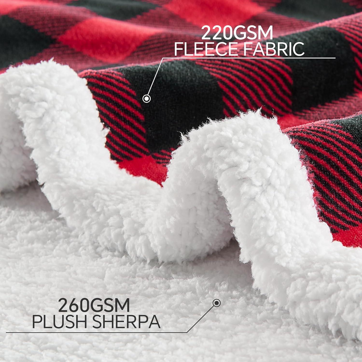 Fleece Throw Blanket for Couch Sofa Bed, Buffalo Plaid Decor Red and Black Checkered Blanket, Cozy Fuzzy Soft Lightweight Warm Blankets for Winter and Spring