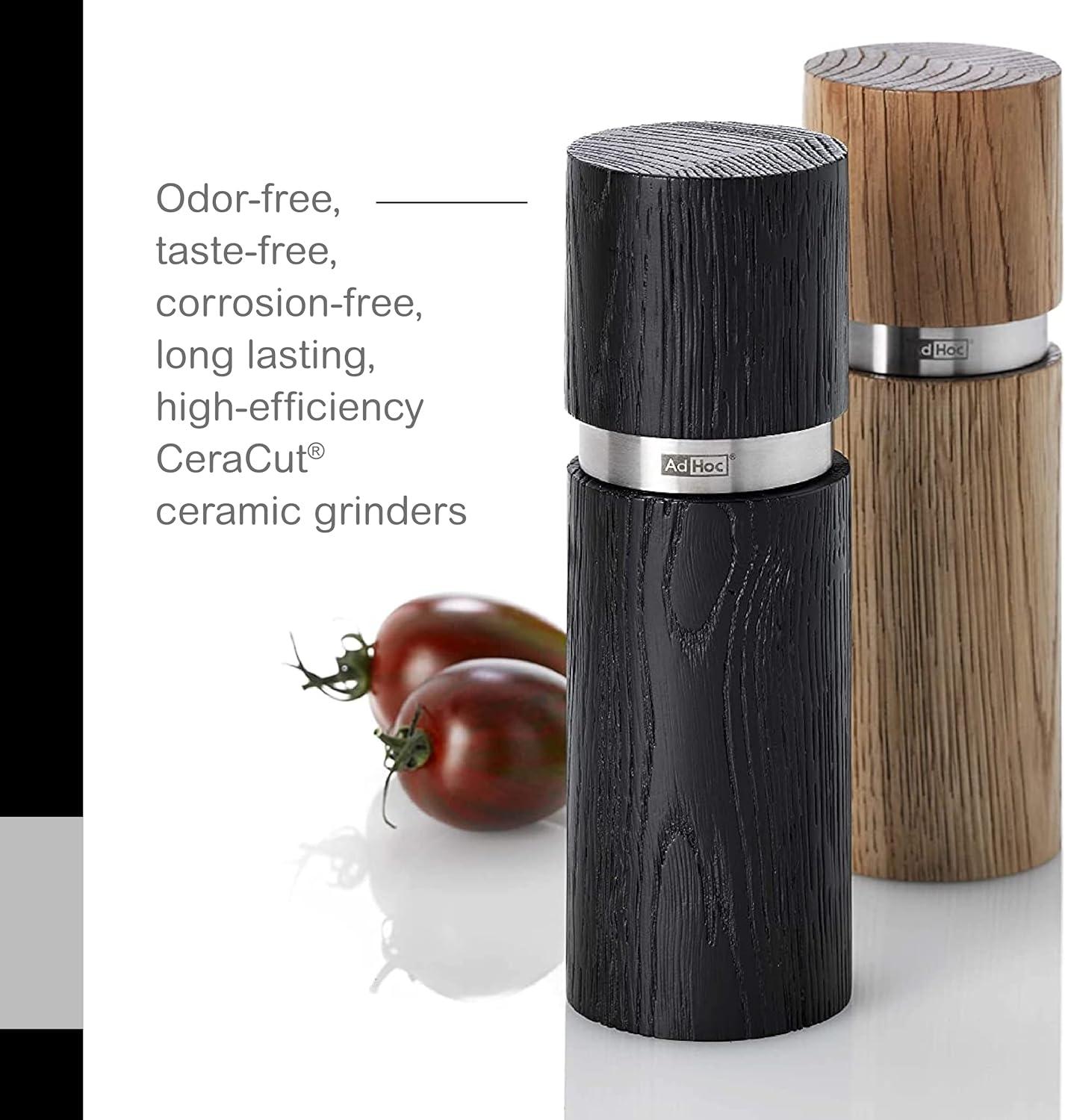 AdHoc Textura Salt & Pepper Mill Gift Set with Ceracut, Black and Tan 5.5"