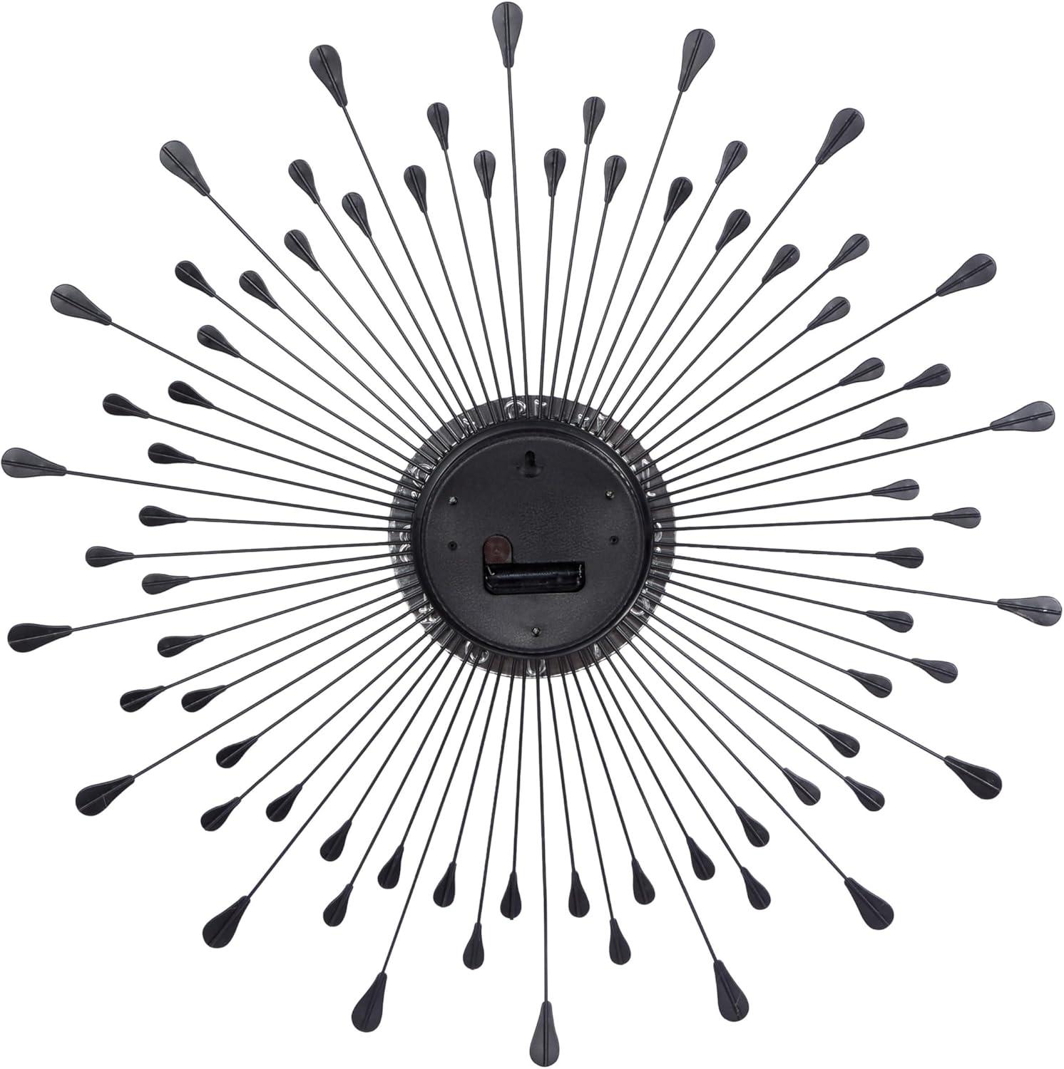 DecMode 23" Silver Metal Starburst Wall Clock with Crystal Embellishment
