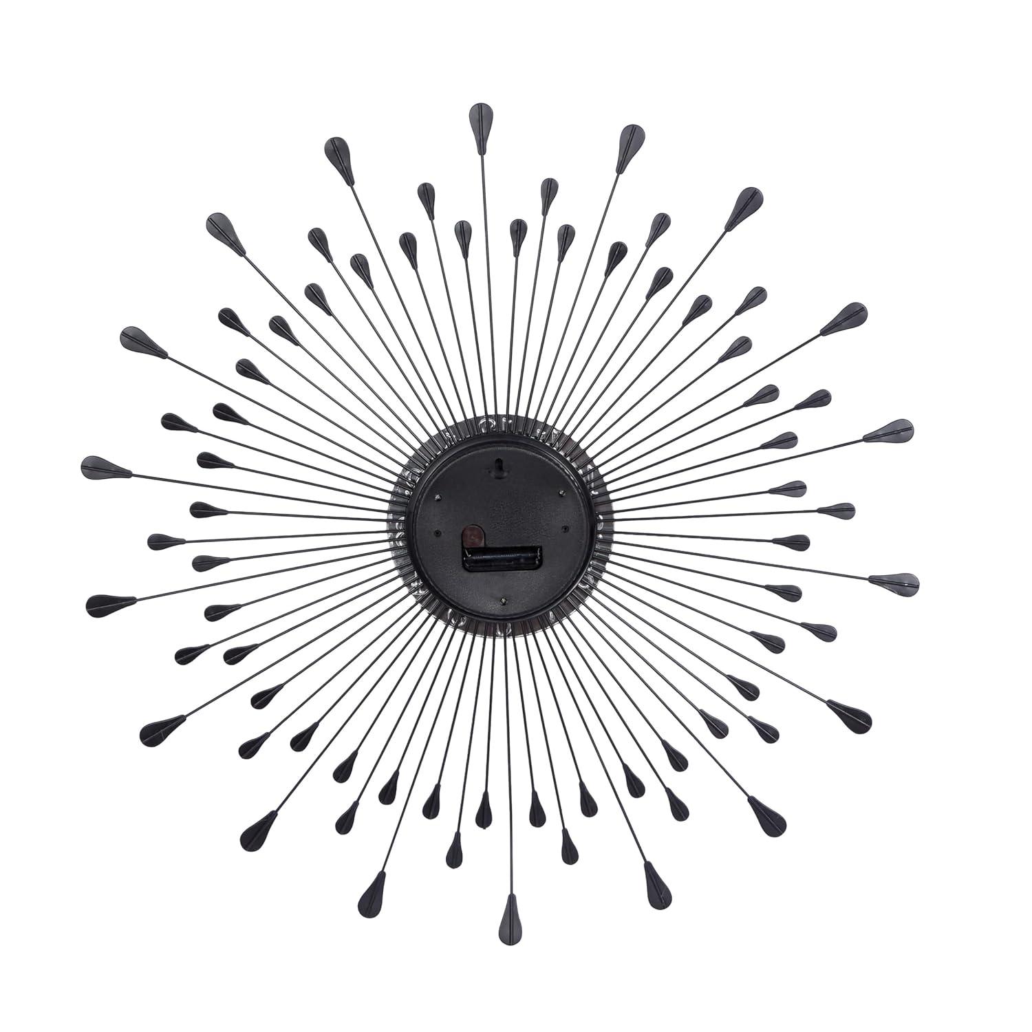 DecMode 23" Silver Metal Starburst Wall Clock with Crystal Embellishment