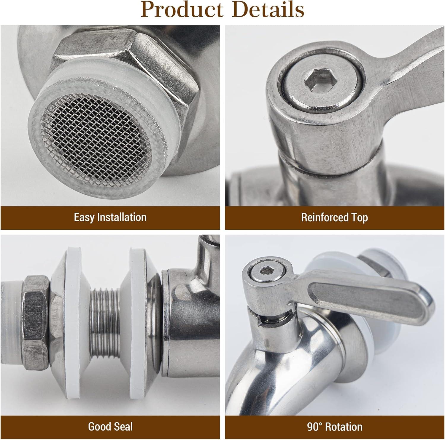 Polished Stainless Steel Beverage Dispenser Replacement Spigot Set