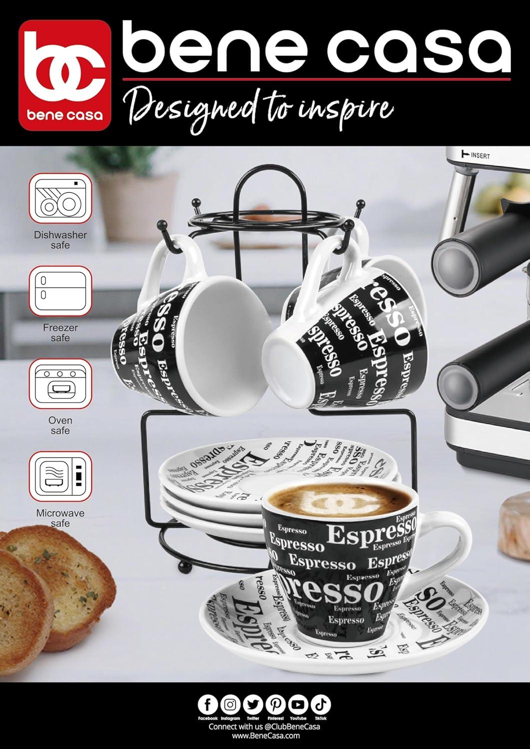 Bene Casa Porcelain 9 Piece Espresso Set with Iron Stand