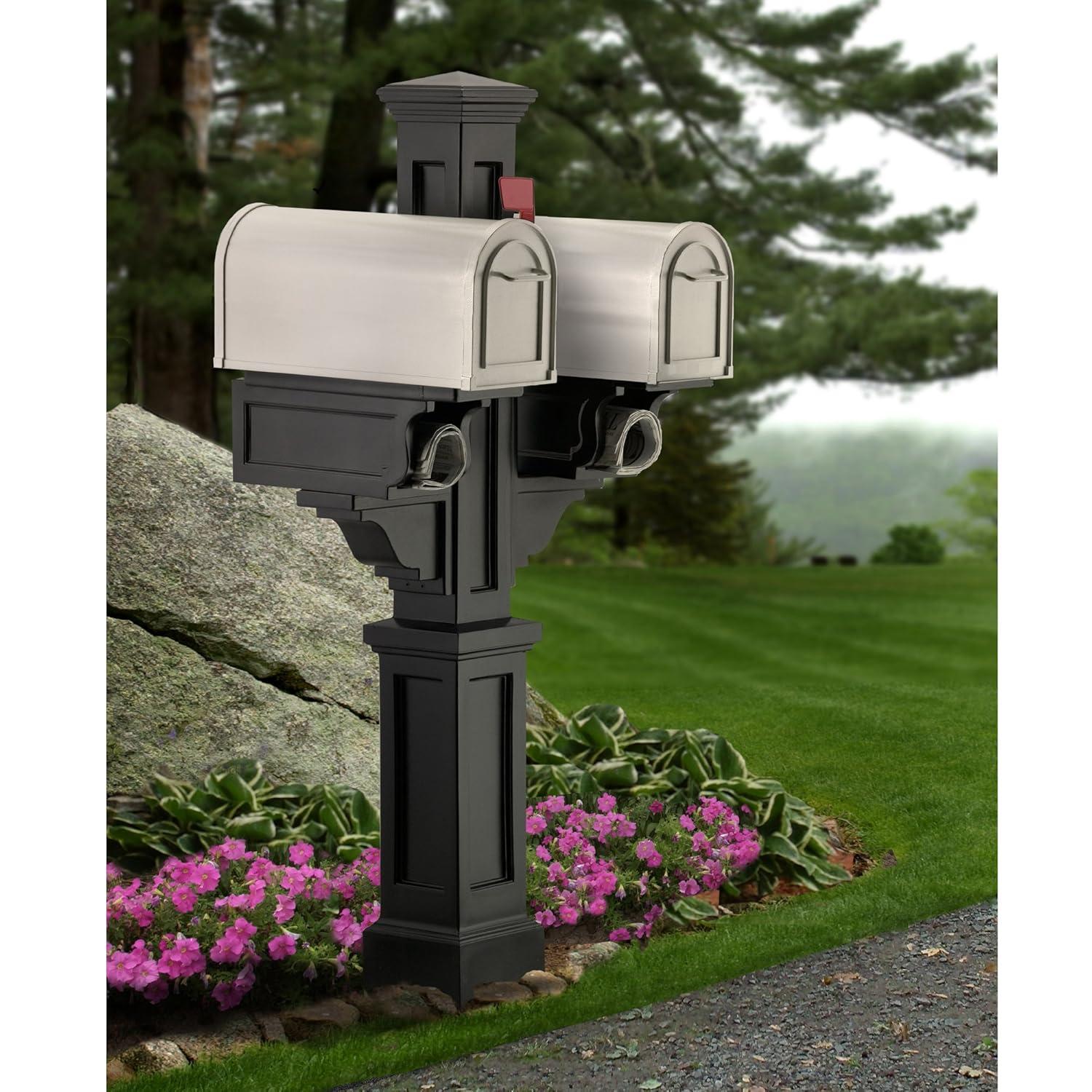 Mayne Rockport Double Arm Mail Post - Black - 18in L x 23in W x 56.5in H - Standard Post, 2x Paper Holder Arms (5811-B)