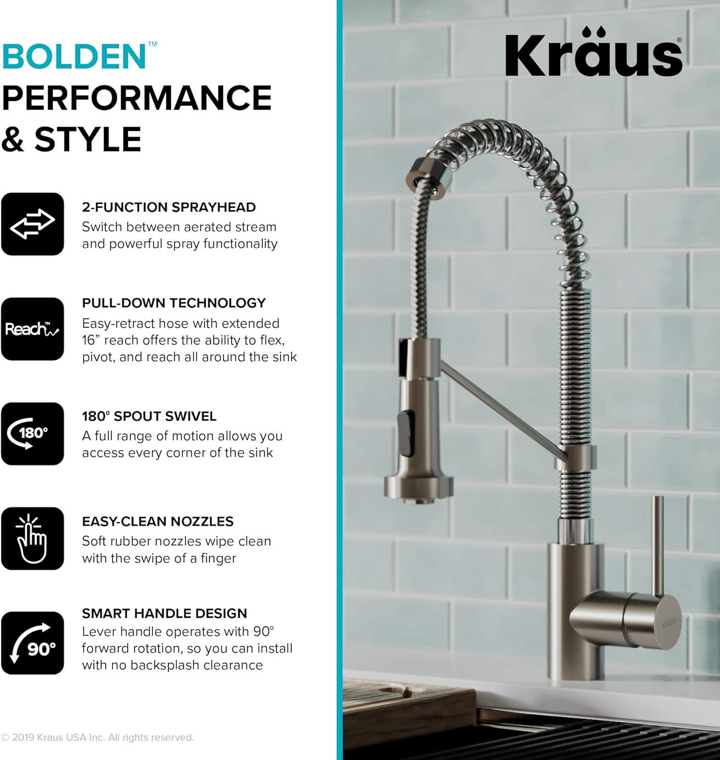 KRAUS Bolden Commercial Style 2-Function Single Handle Pull Down Kitchen Faucet