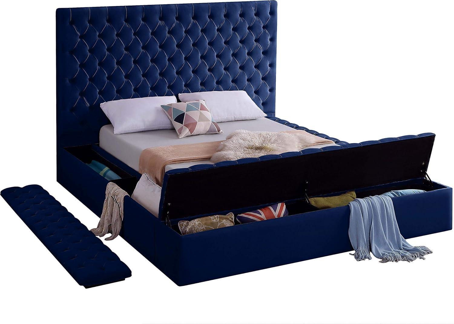 Bliss Navy Velvet King Bed (3 Boxes)-Color:Navy Velvet,Style:Contemporary