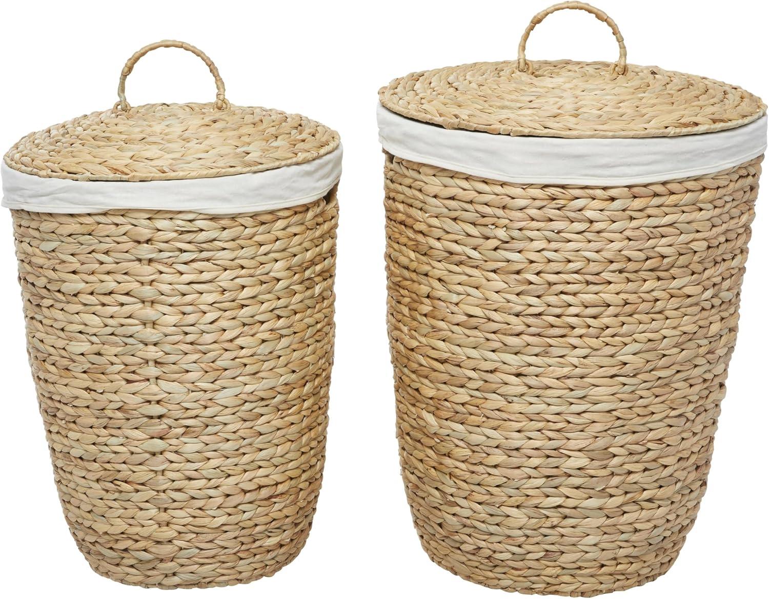 CosmoLiving by Cosmopolitan 23", 25"H Light Brown Seagrass Handmade Storage Basket with Liner and Matching Tops, 2-Pieces