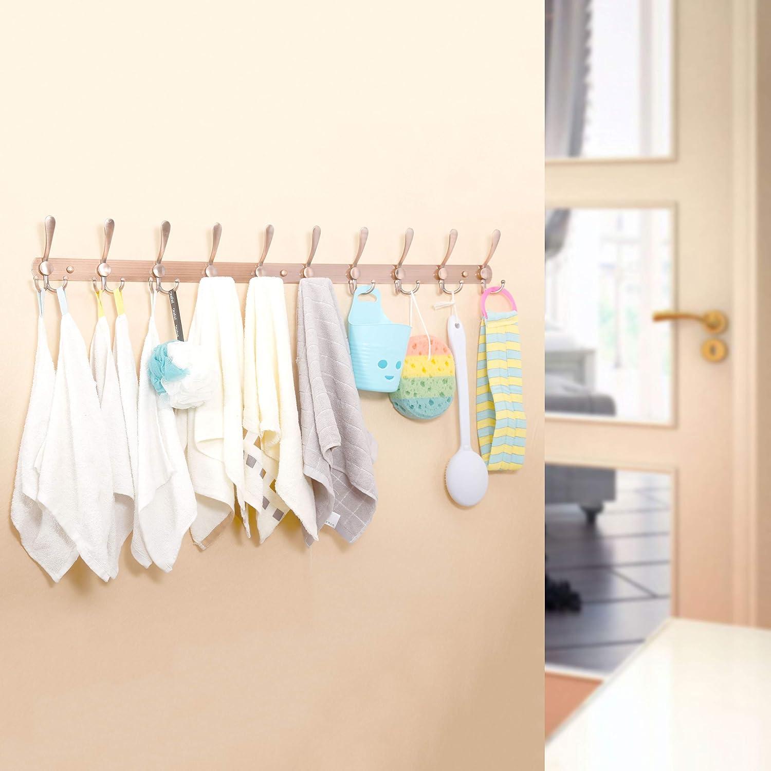 WEBI Coat Rack Wall Mount,37 5/8" Long Coat Hanger Wall,Coat Hooks Wall Mounted,Triple Hook Rack,10 Hooks for Hanging Coats,Clothes,Jacket,Hats,Black,2 Packs