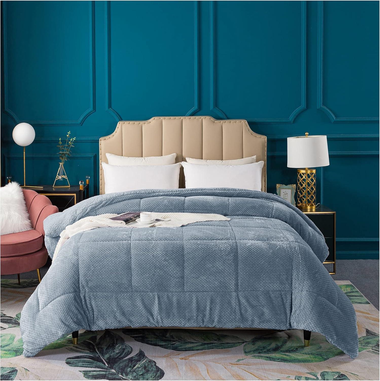 Kasentex Microfiber Reversible Comforter Super Ultra Soft Luxury Plush Sherpa, Machine Washable