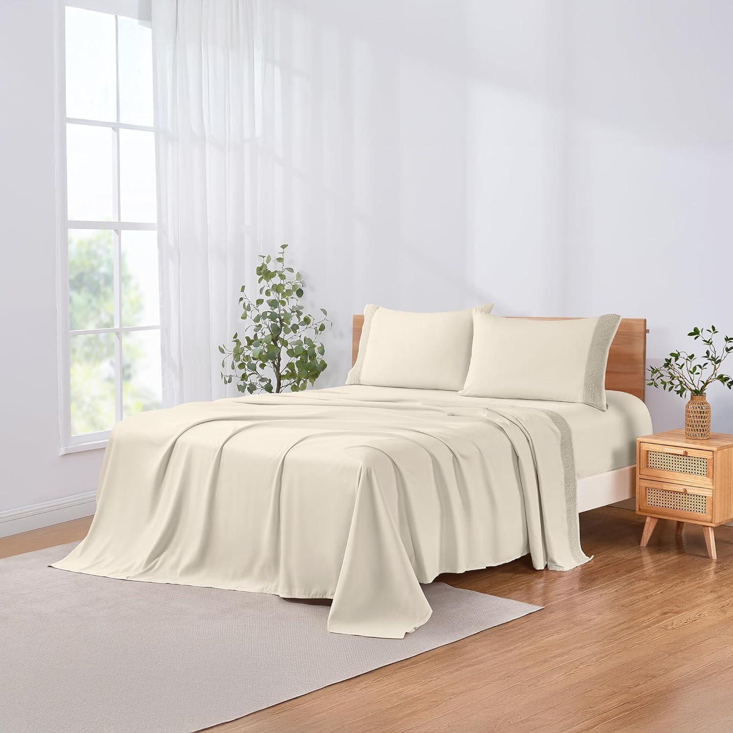 Modern Threads Modern Threads Yate Soft Microfiber Crochet Lace Sheets - Luxurious Microfiber Bed Sheets - Includes Flat Sheet, Fitted Sheet with Deep Pockets, & Pillowcases