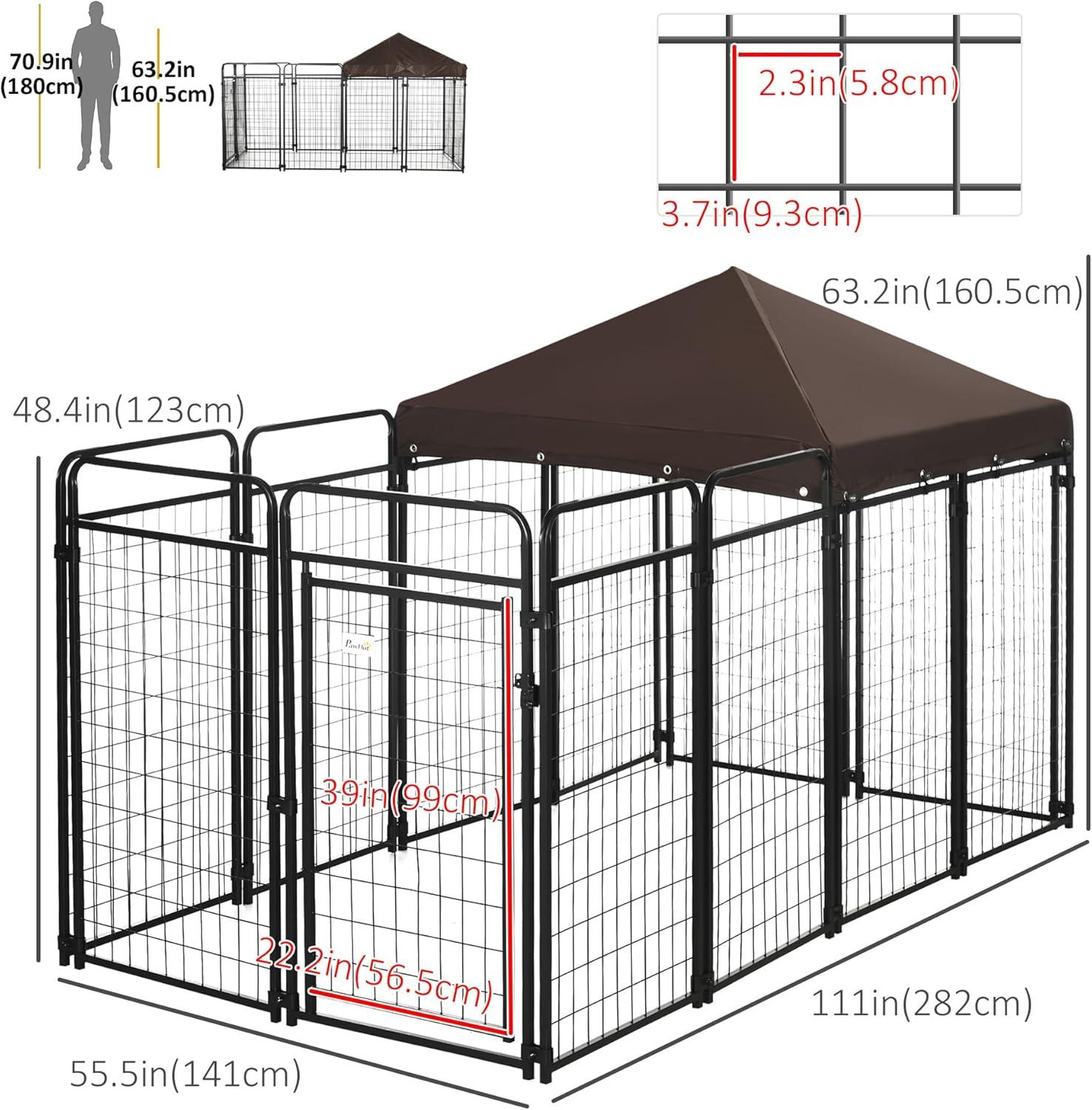 Large Black Outdoor Dog Kennel with Waterproof Canopy