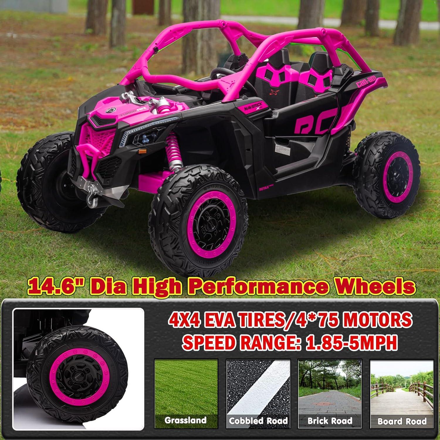 Towallmark 2 Seater Ride on UTV Car, Officially Licensed Can-Am Electric Off-Road Car, 4WD Kids Truck w/Remote Control, 2 * 24V 7AH Batteries, 4 * 200W Motor, Spring Suspension, Toys for Kids