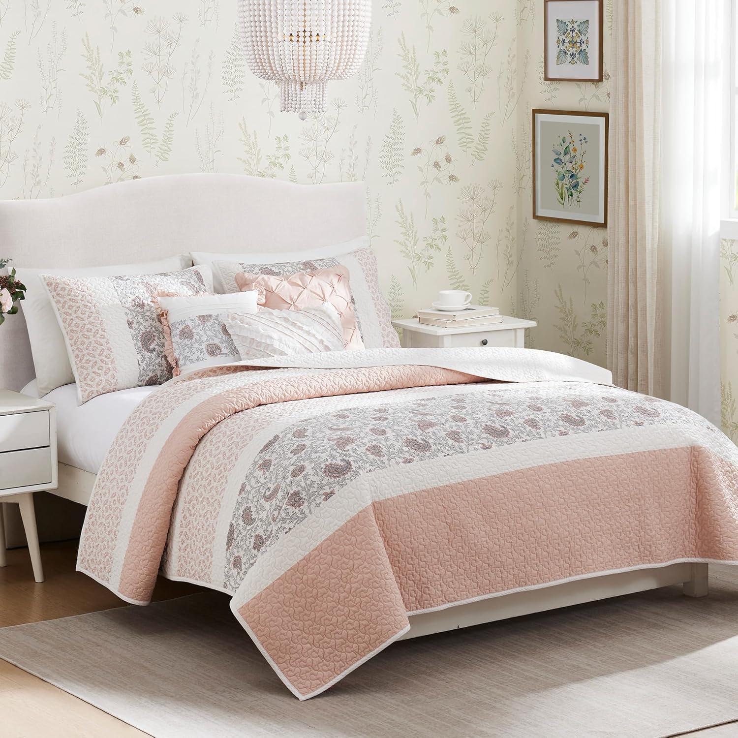 Dawn 6 Piece Cotton Percale Quilt Set with Throw Pillows