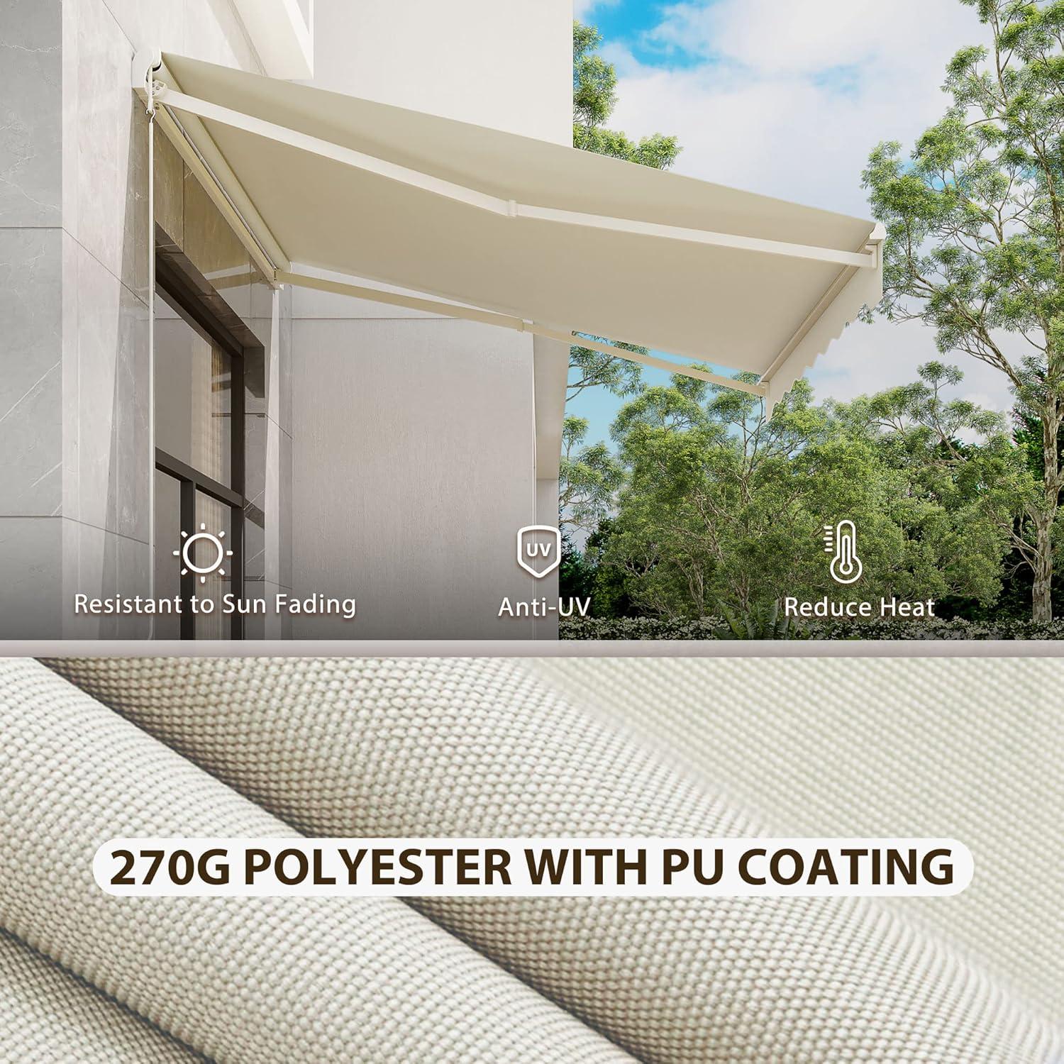 Outsunny 59'' Polyester Cream Cover Motorized Retractable Patio Awning