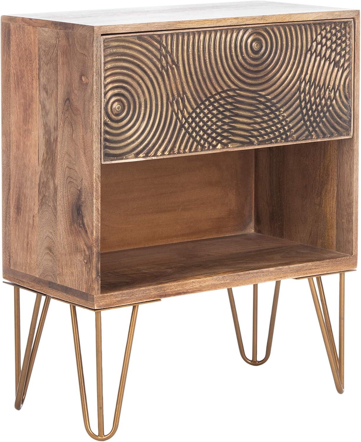 Solene 1 Drawer Nightstand - Natural/Brass - Safavieh.