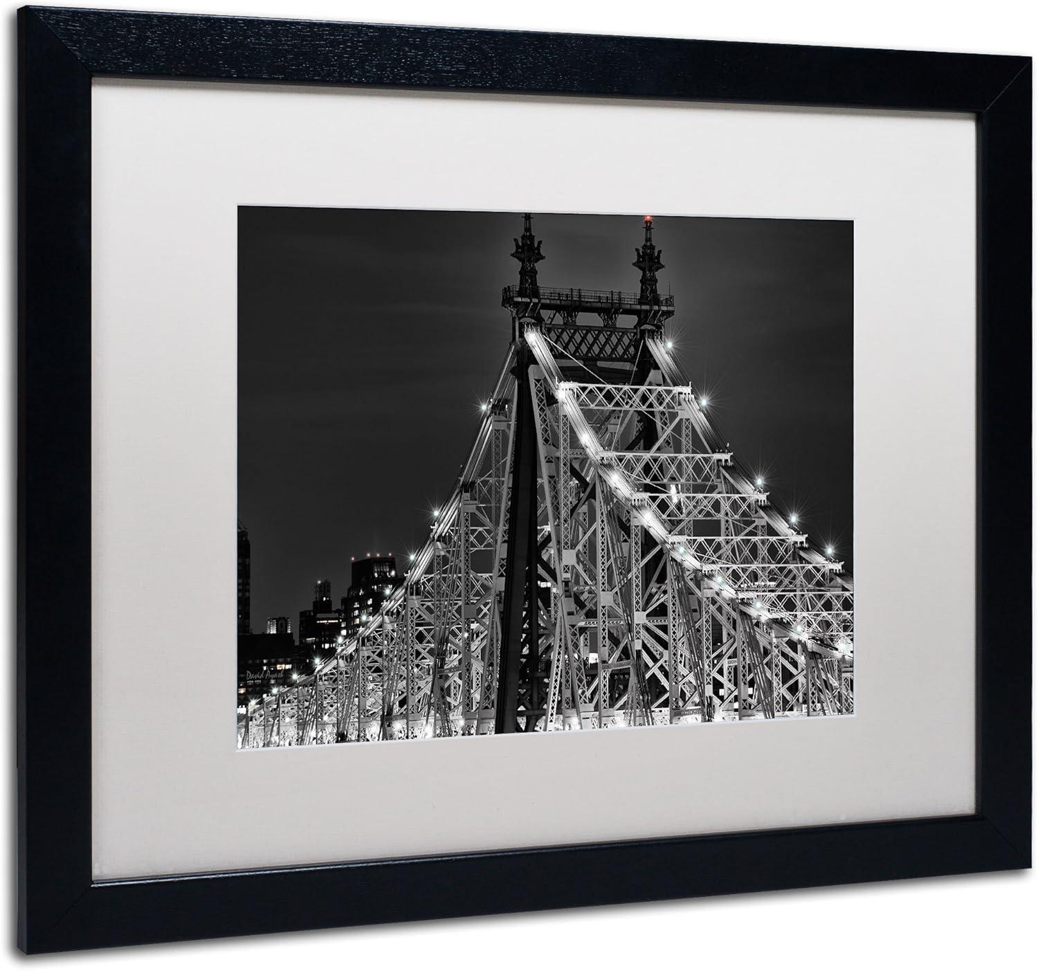 Trademark Fine Art "Queensborough Bridge" Canvas Art by David Ayash, White Matte, Black Frame