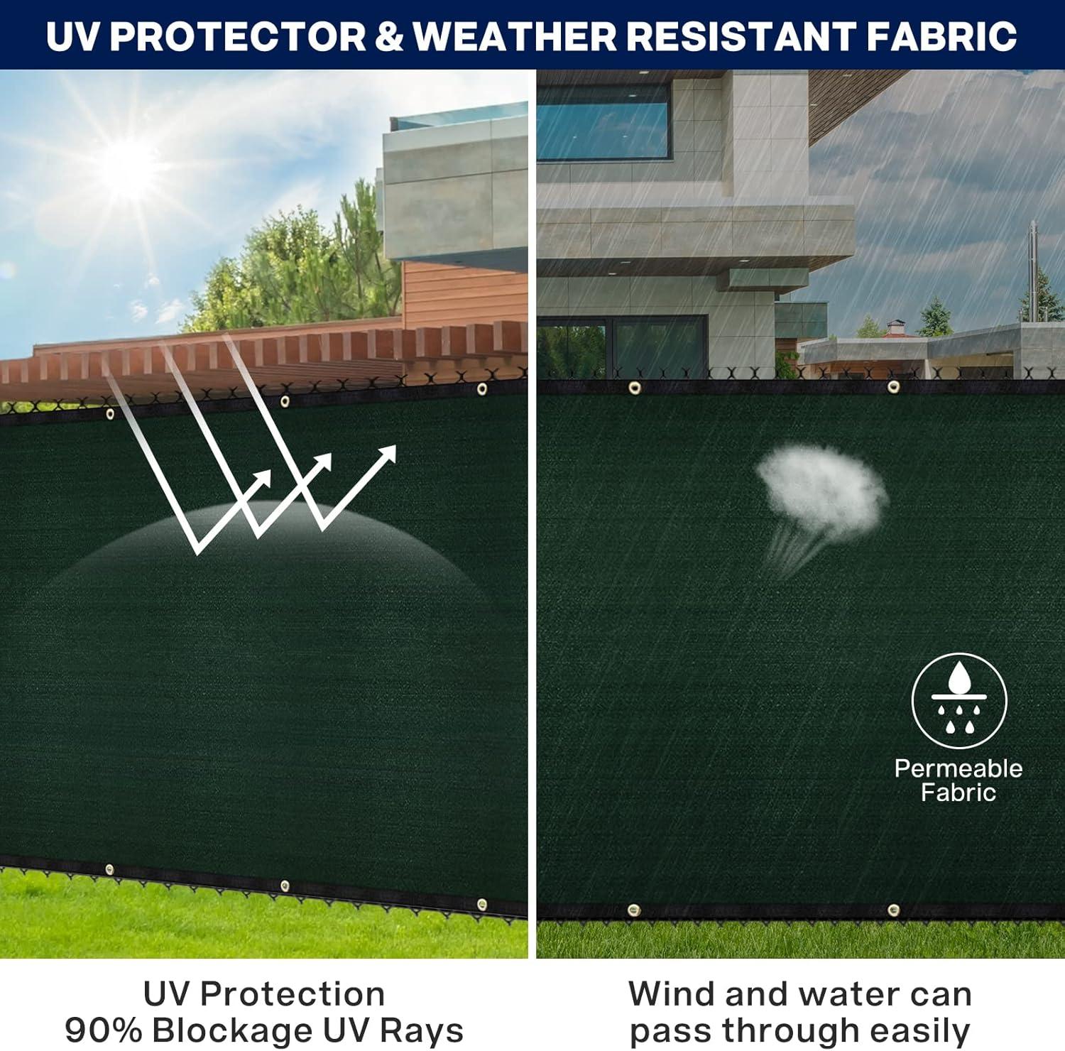 SEALTECH Ultra Heavy Duty 200 GSM Privacy Fence Screen – Non-Recycled Polyethylene Mesh Shade Net with Bindings & Rustproof Grommets - 90% + Blockage Includes Cable Zip Ties. (Green 6'X50')