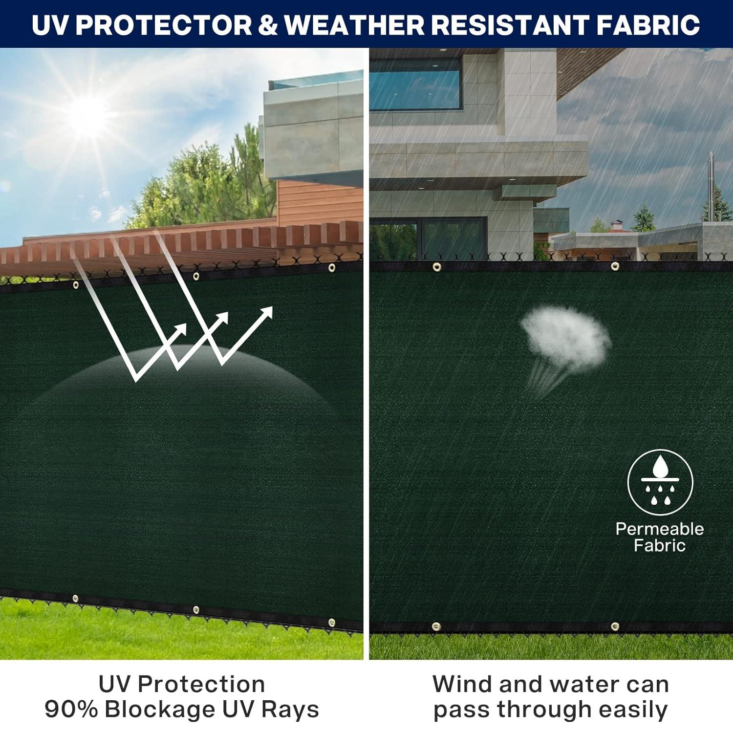 SEALTECH Ultra Heavy Duty 200 GSM Privacy Fence Screen – Non-Recycled Polyethylene Mesh Shade Net with Bindings & Rustproof Grommets - 90% + Blockage Includes Cable Zip Ties. (Green 6'X50')
