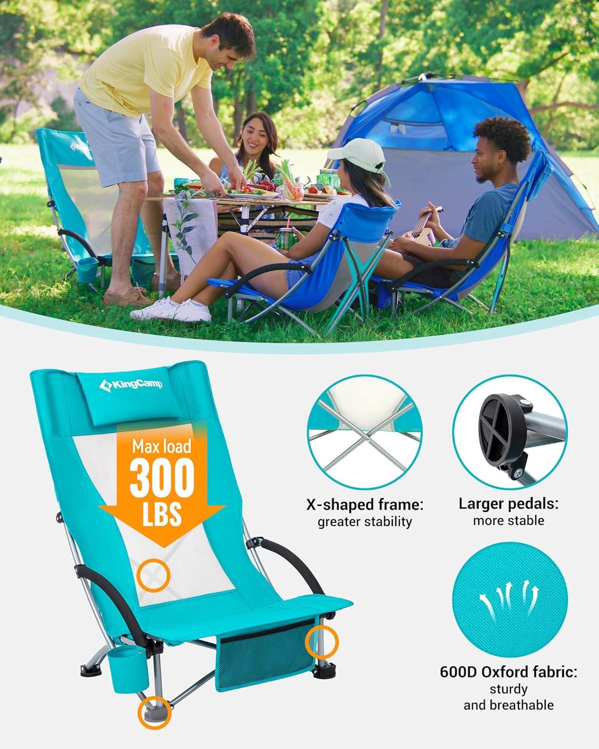 KingCamp Backpack Beach Chair Camping Folding Chair High Back Chairs with Cup Holder for Adult 2PCS