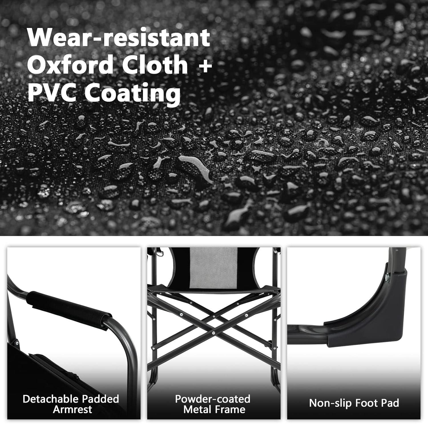 Topcobe Folding Camping Directors Chair with Cooler Bag and Side Table, Portable Chairs for Adults, Comfy Outdoor Chair, Black