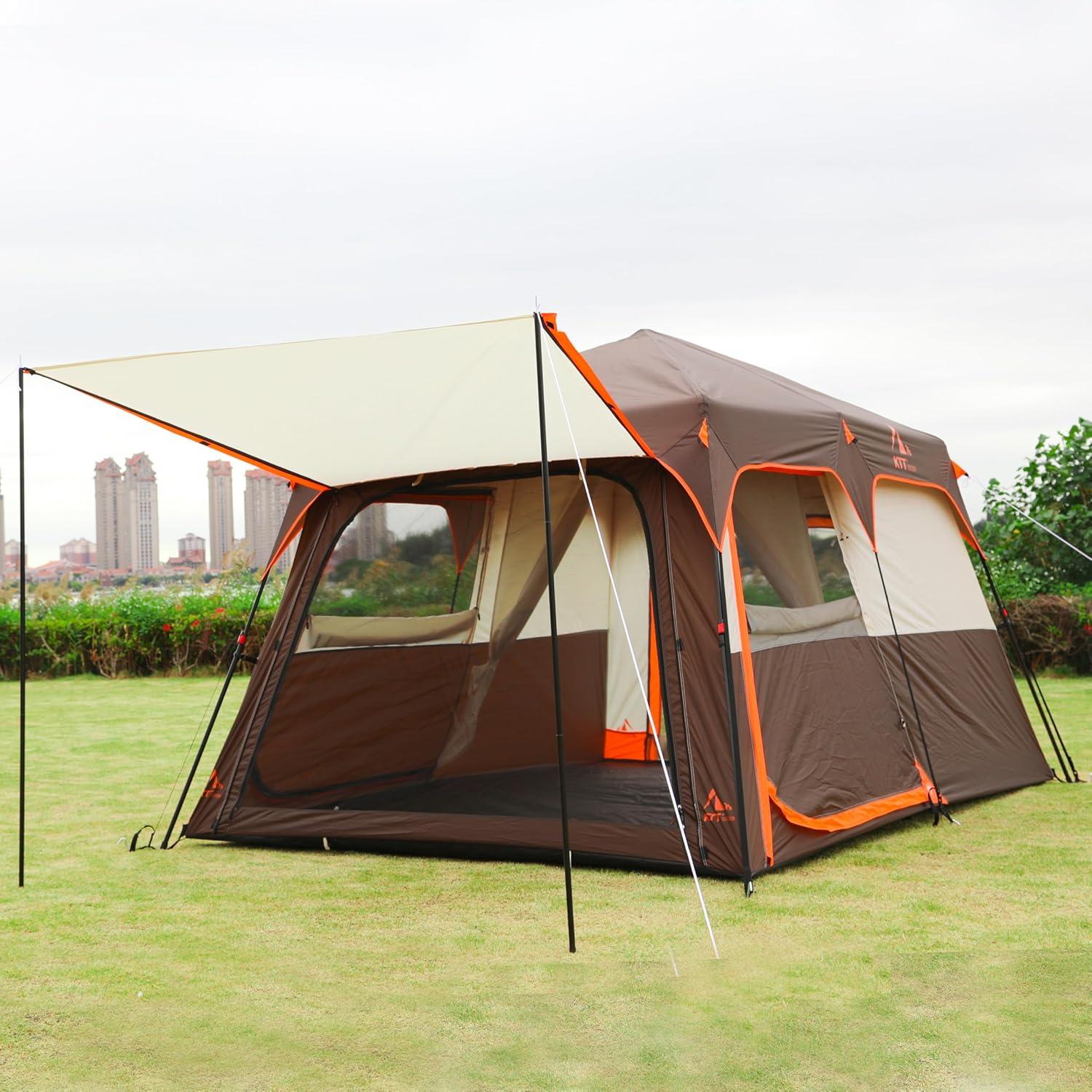 Large Gray and Orange Waterproof 6-Person Cabin Tent