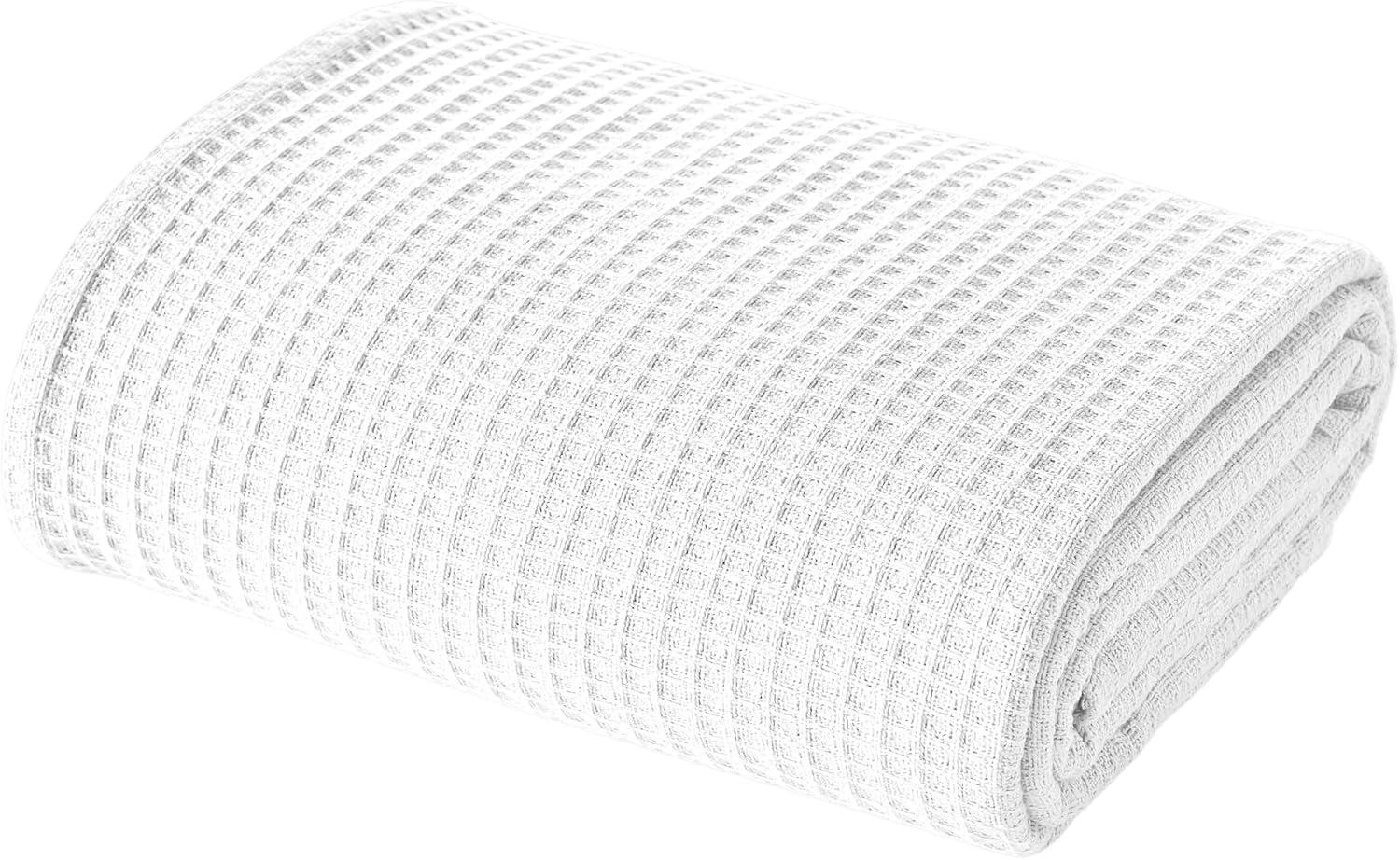 Full White Cotton Waffle Weave Thermal Blanket