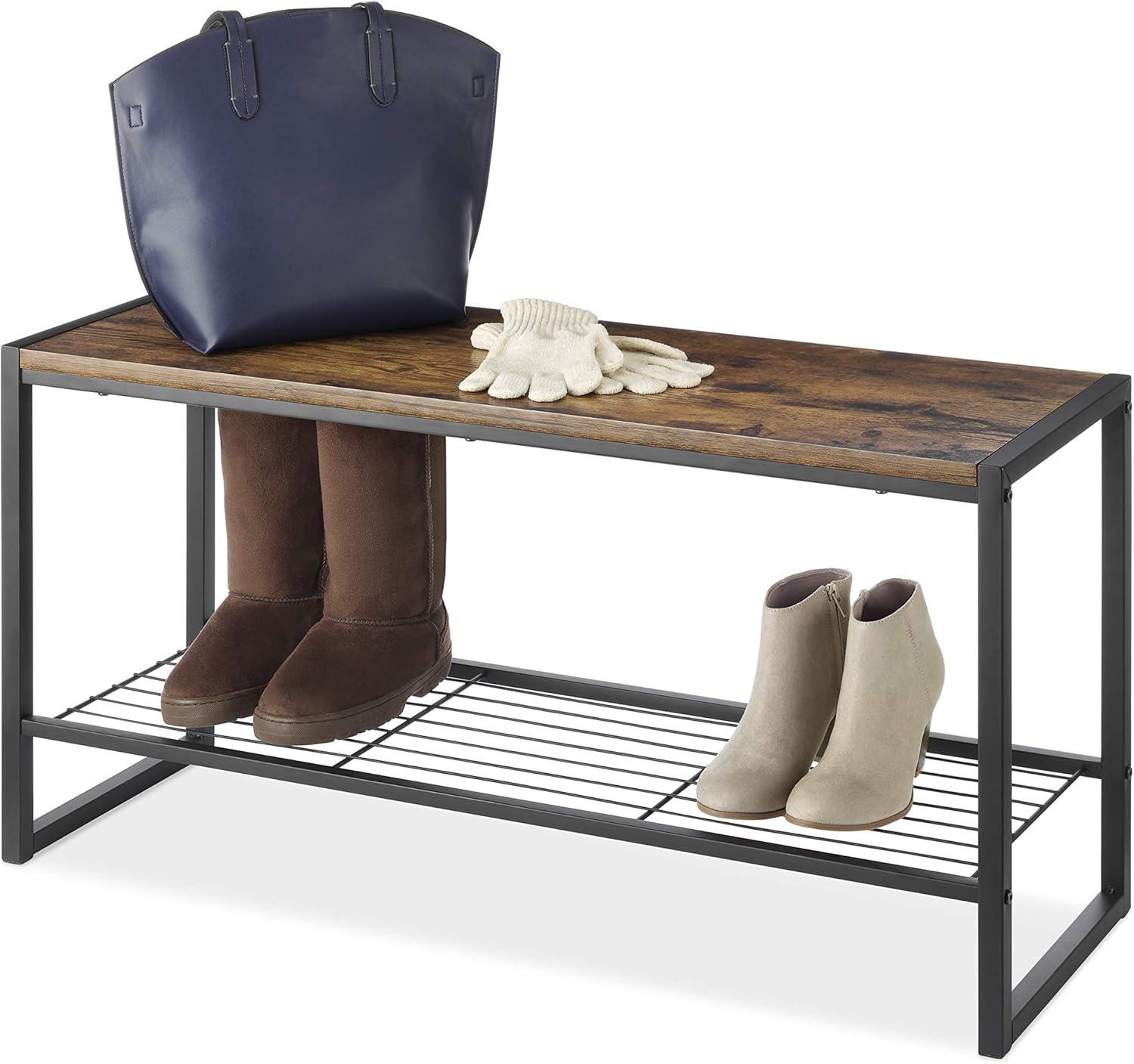 Whitmor Modern Industrial Entry Bench Black: Steel Frame Garment Rack & Closet Storage, No Tools Assembly, 25" Width