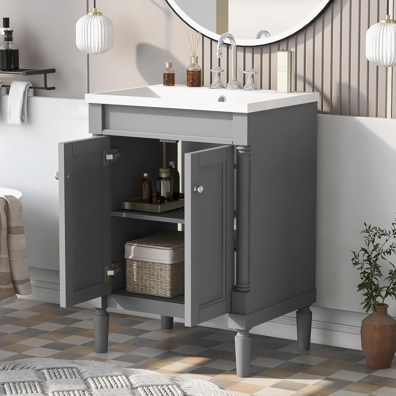 Green Shaker Style Bathroom Vanity with Tempered Glass Top