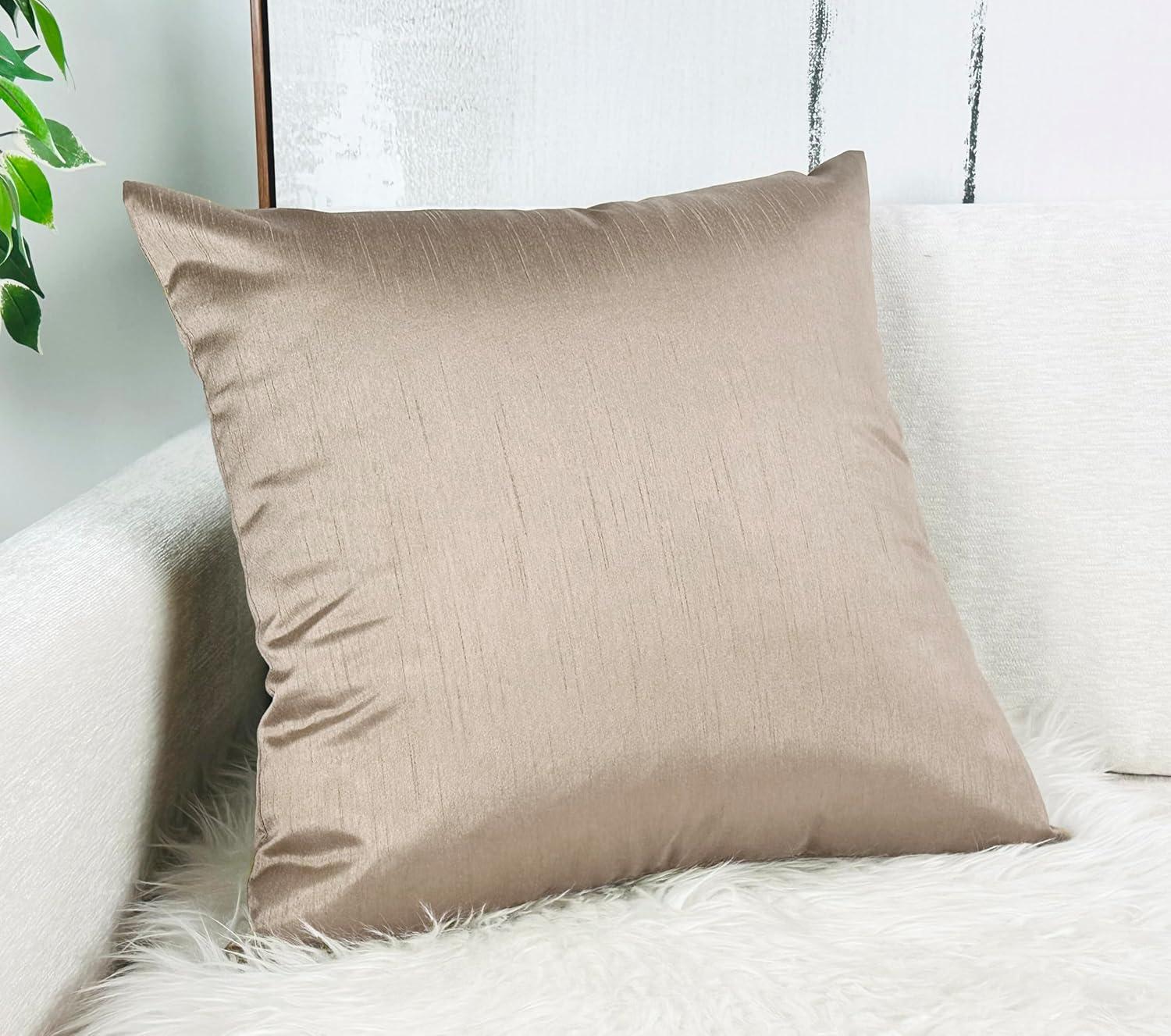 Sand Faux Silk 18" Euro Throw Pillow Covers, Set of 2