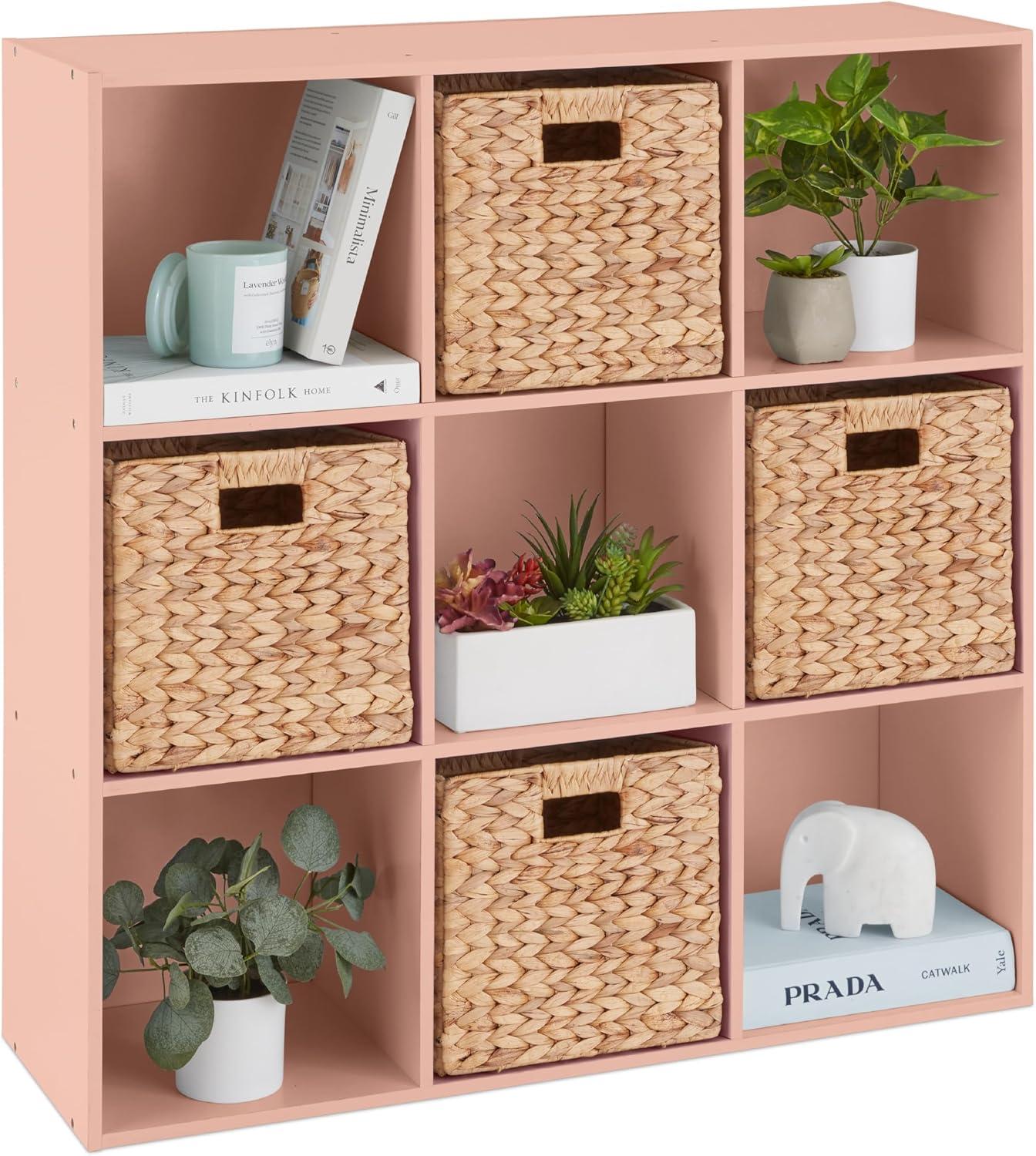 Best Choice Products 9-Cube Bookshelf, 13.5in Display Storage System, Organizer w/ Removable Back Panels - Light Pink
