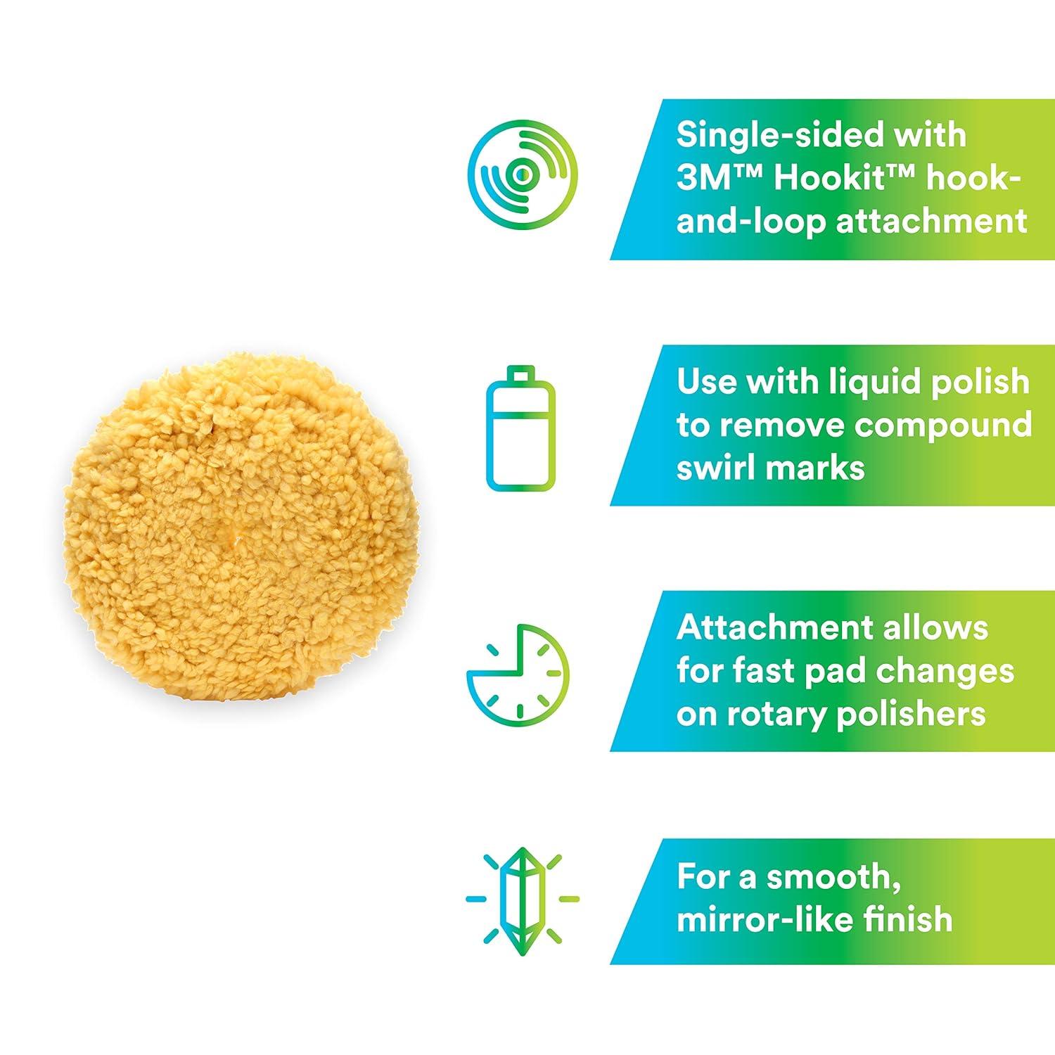 3M Wool Polishing Pad (05713) For Boats, Cars, Trucks and RVs Single-Sided 9 Inches , Yellow