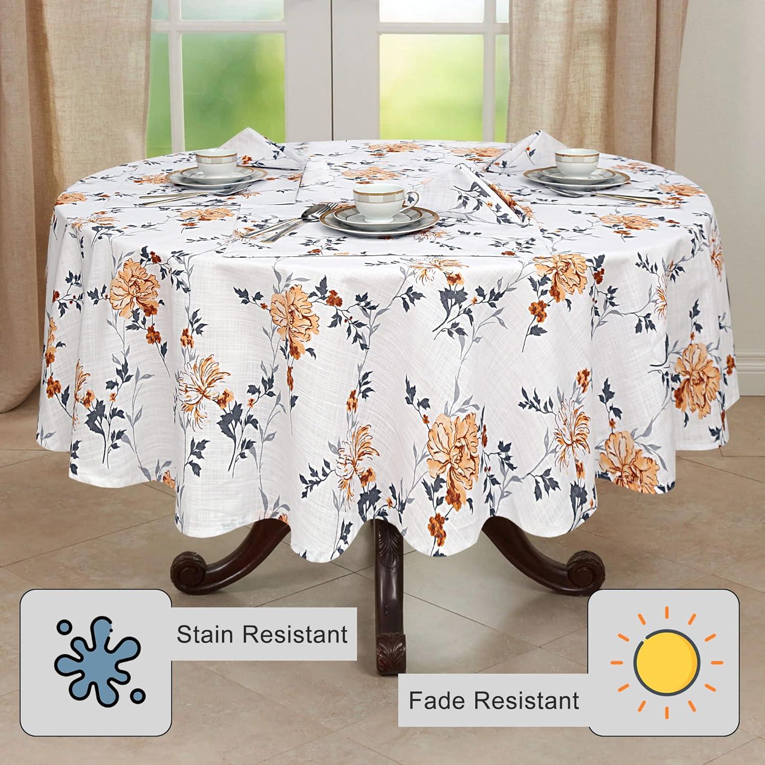 Loveta 70 Inch Round Tablecloth 100% Cotton Dining Table Cloth for 4-6 Foot Table