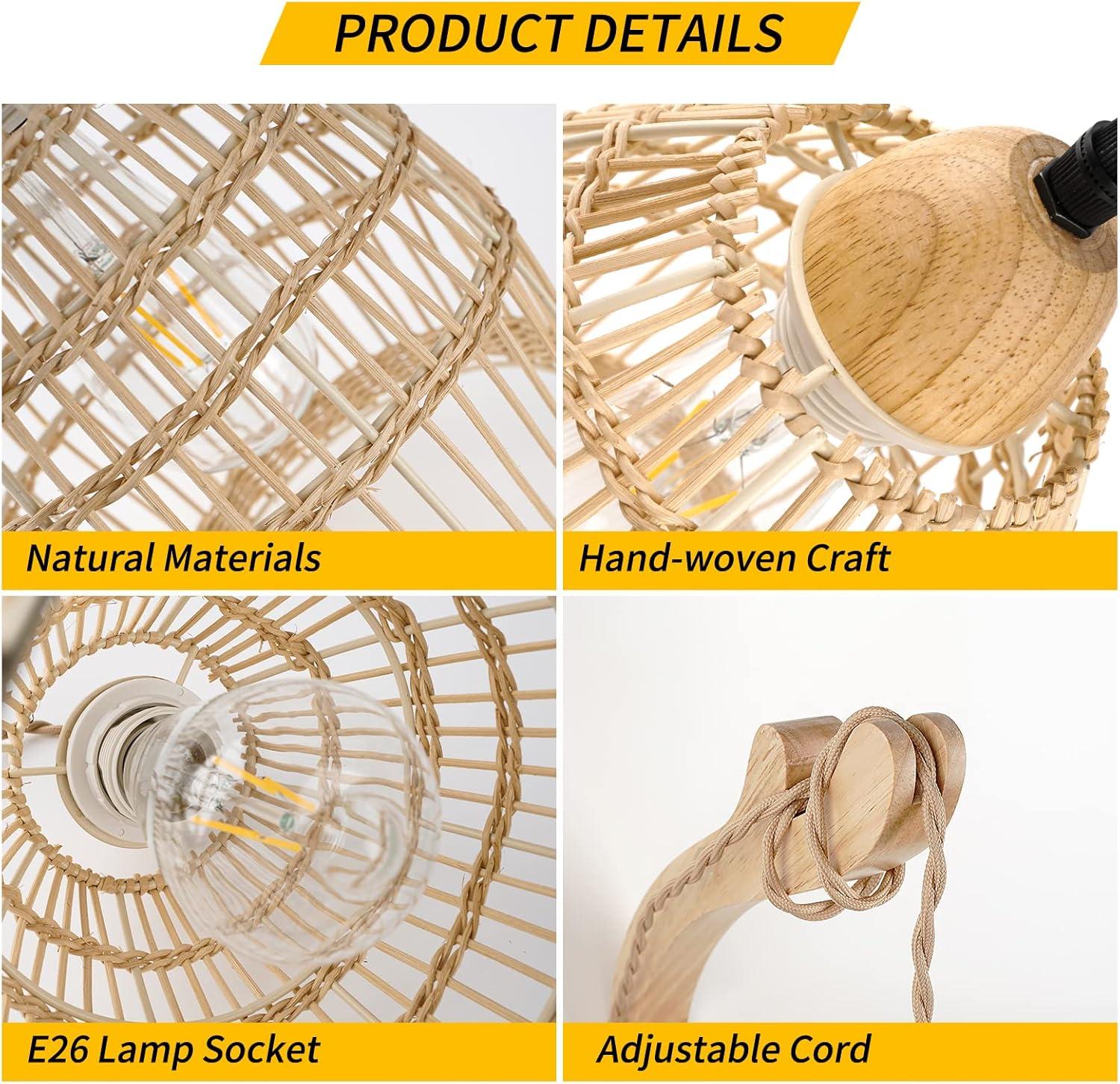 Bay Isle Home™ Cateno Bamboo Wall Sconces Set Of Two Plug In, Boho Wall Lamp With Plug In Cord, Farmhouse Wall Light Fixtures With 9.84FT On/Off Switch Cord, Rattan Sconces Wall Lighting For Bedroom Living Room (Set of 2)