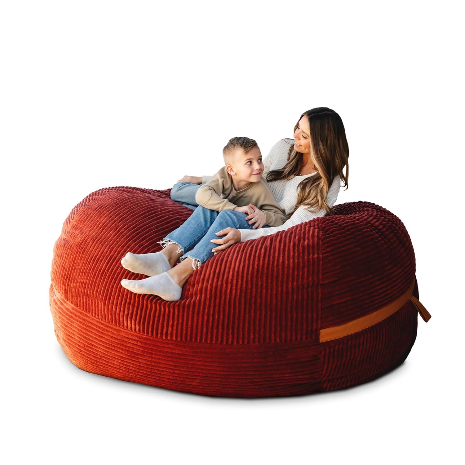 Big Joe Foam Filled Bean Bag Chair with Removable Cover, Corded Plush, Vegan Leather Accents, Medium to XXL Size