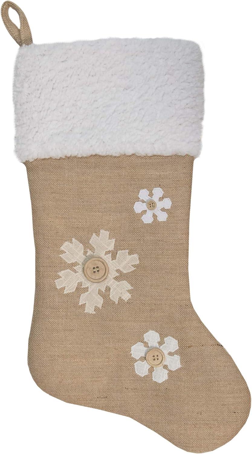 20.5" Beige and Ivory Snowflake Embroidered Christmas Stocking