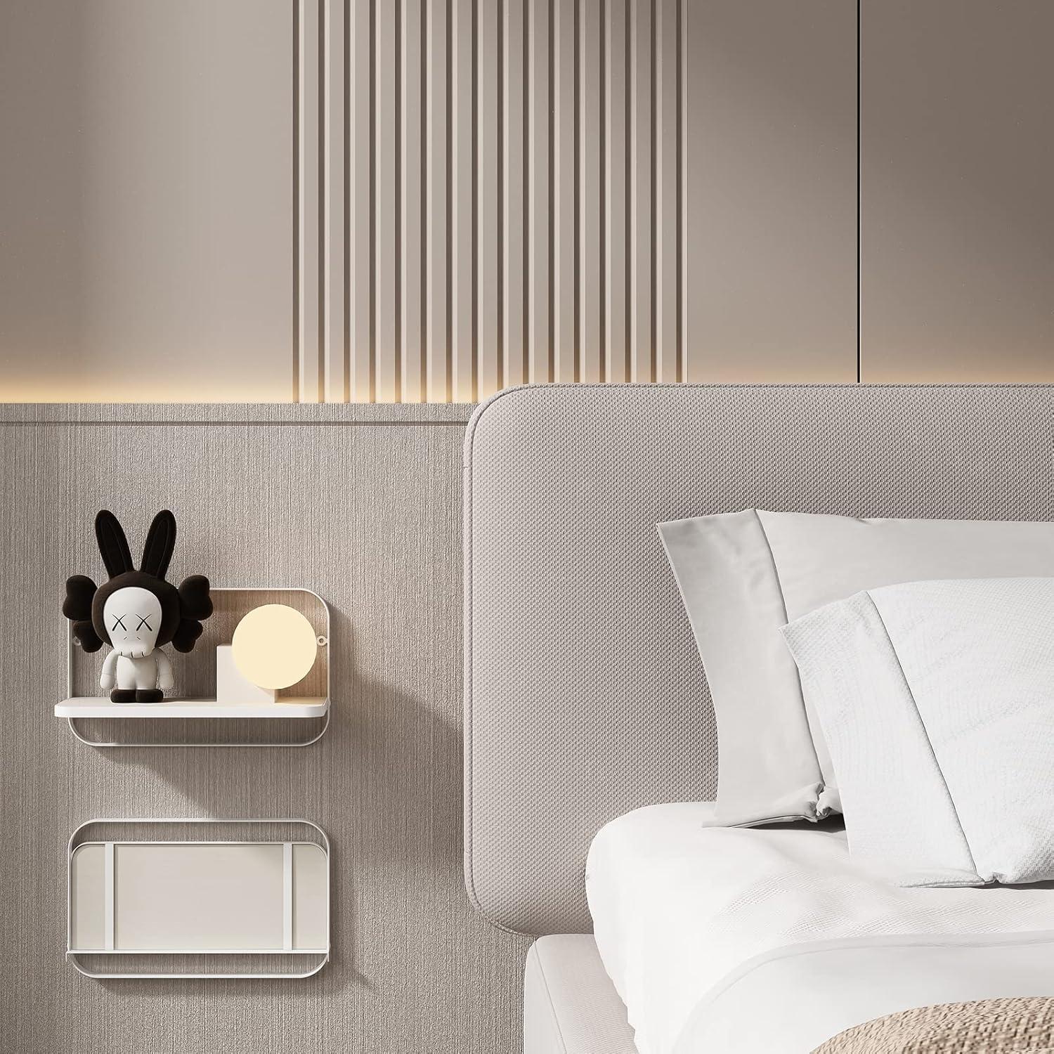 WELLAND 12'' Arlington Floating Shelves Folding Display Wall Shelves, Walnut Grain Wooden Board & Metal Frame, Set of 2