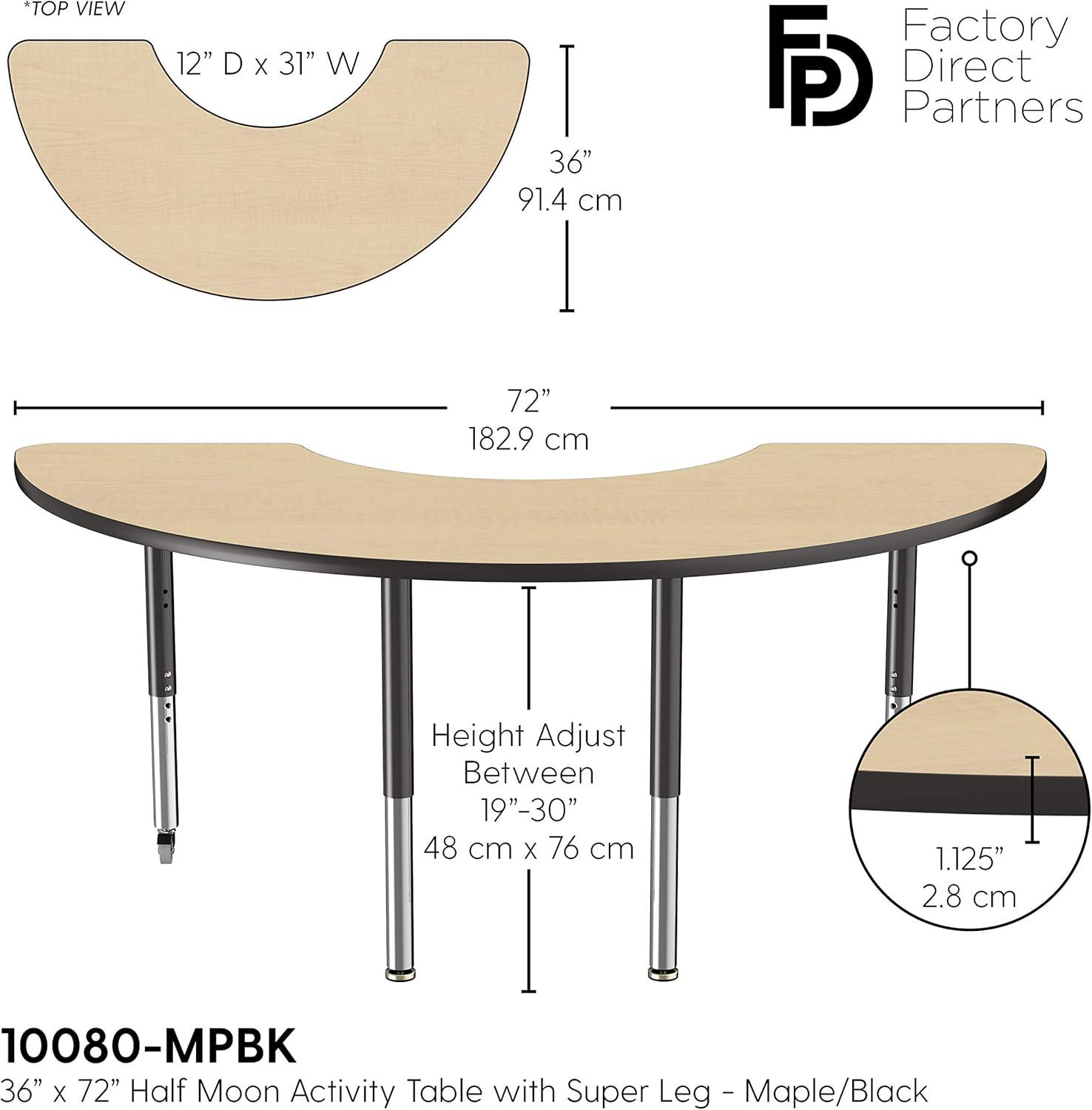 36" x 72" Half Moon T-Mold Activity Table with Adjustable Legs