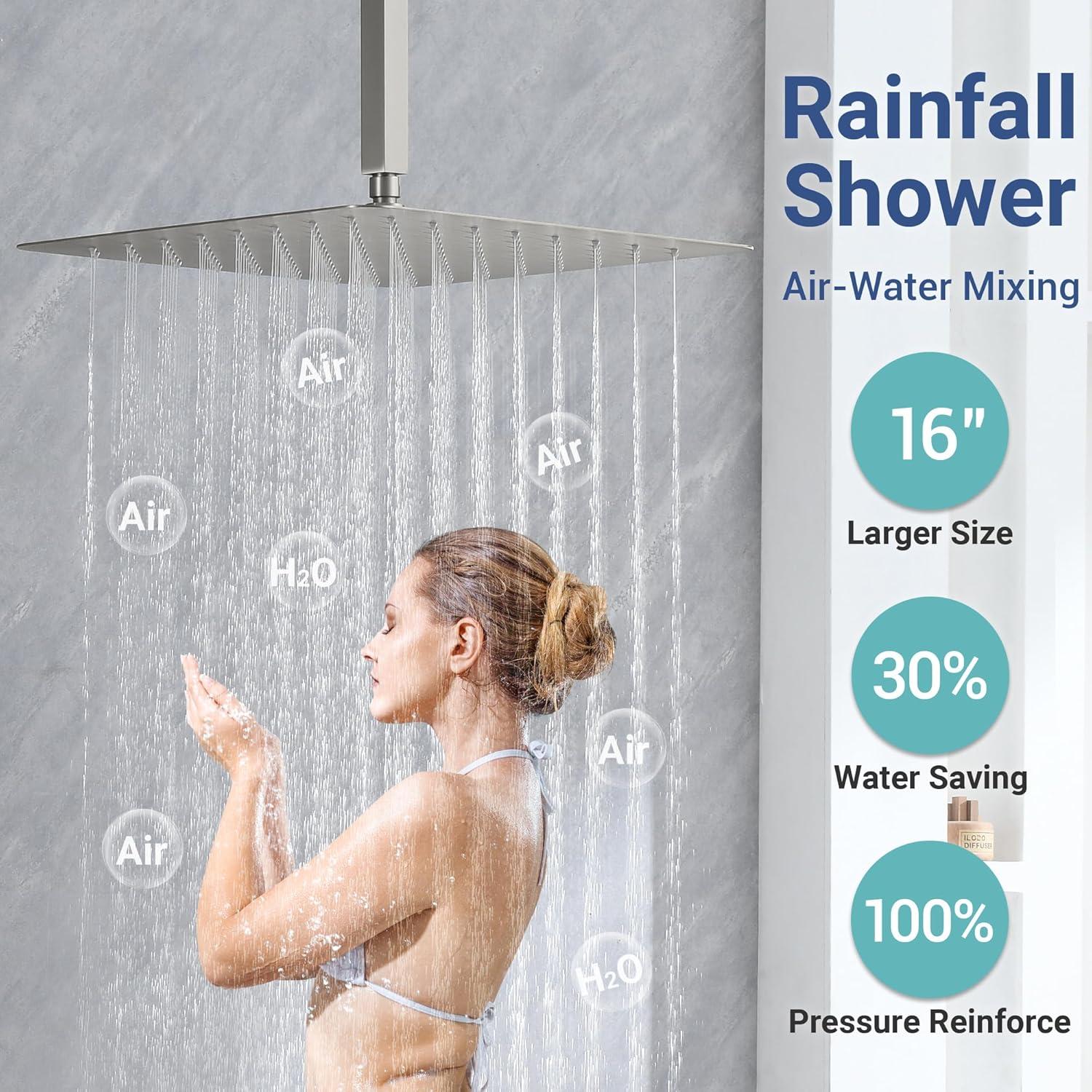 Herathena 3 Functions Ceiling Mounted Luxury Shower System with 6 Body Jets (Rough-in Valve Included)