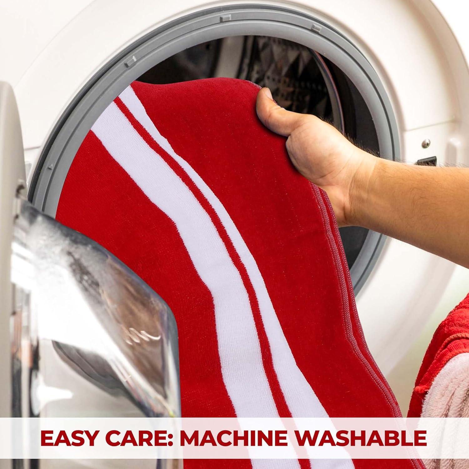 Superior Cotton Striped Oversized Beach Towel, 34" x 64", Red