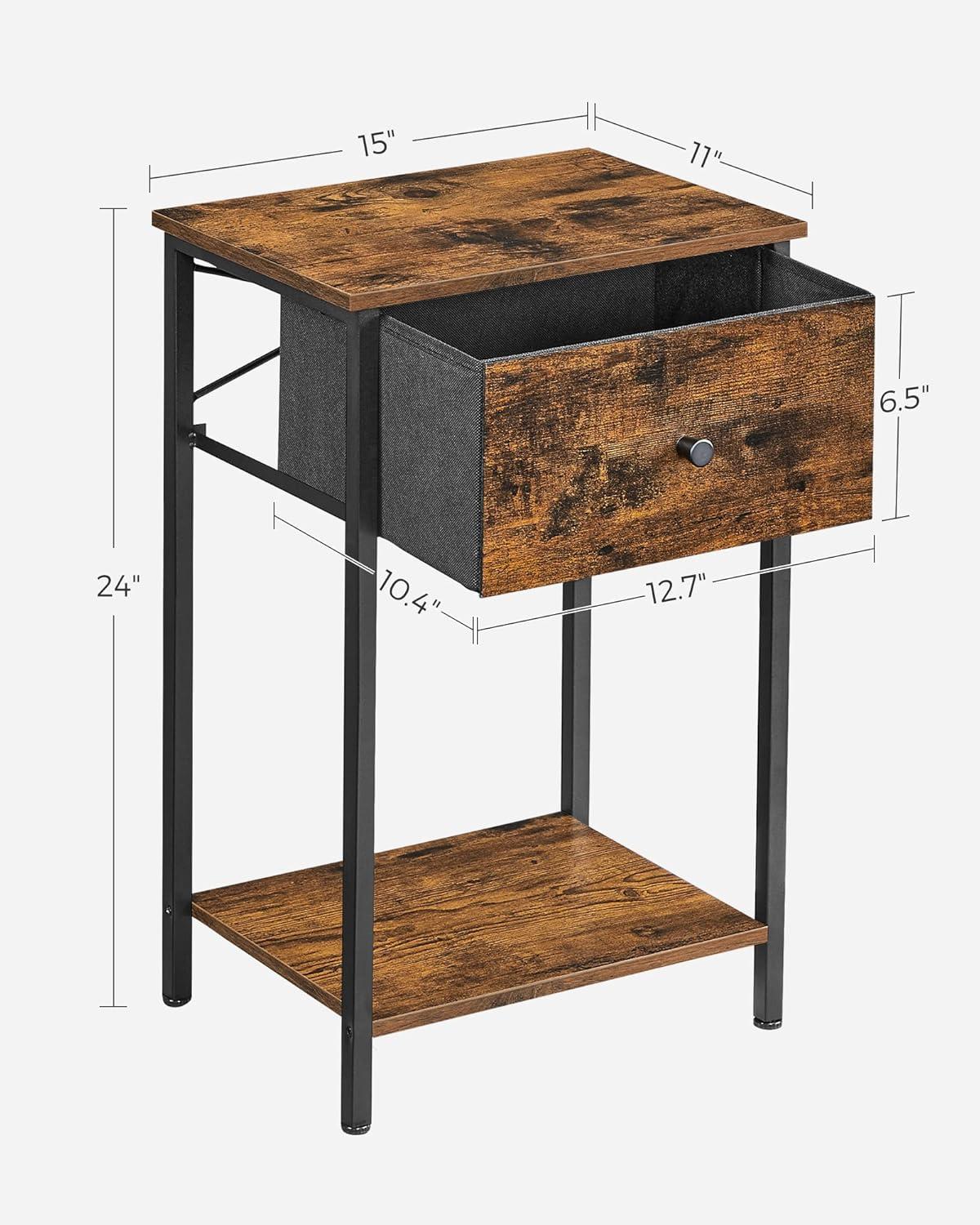 Rustic Brown and Black Metal Frame Nightstand with Drawer